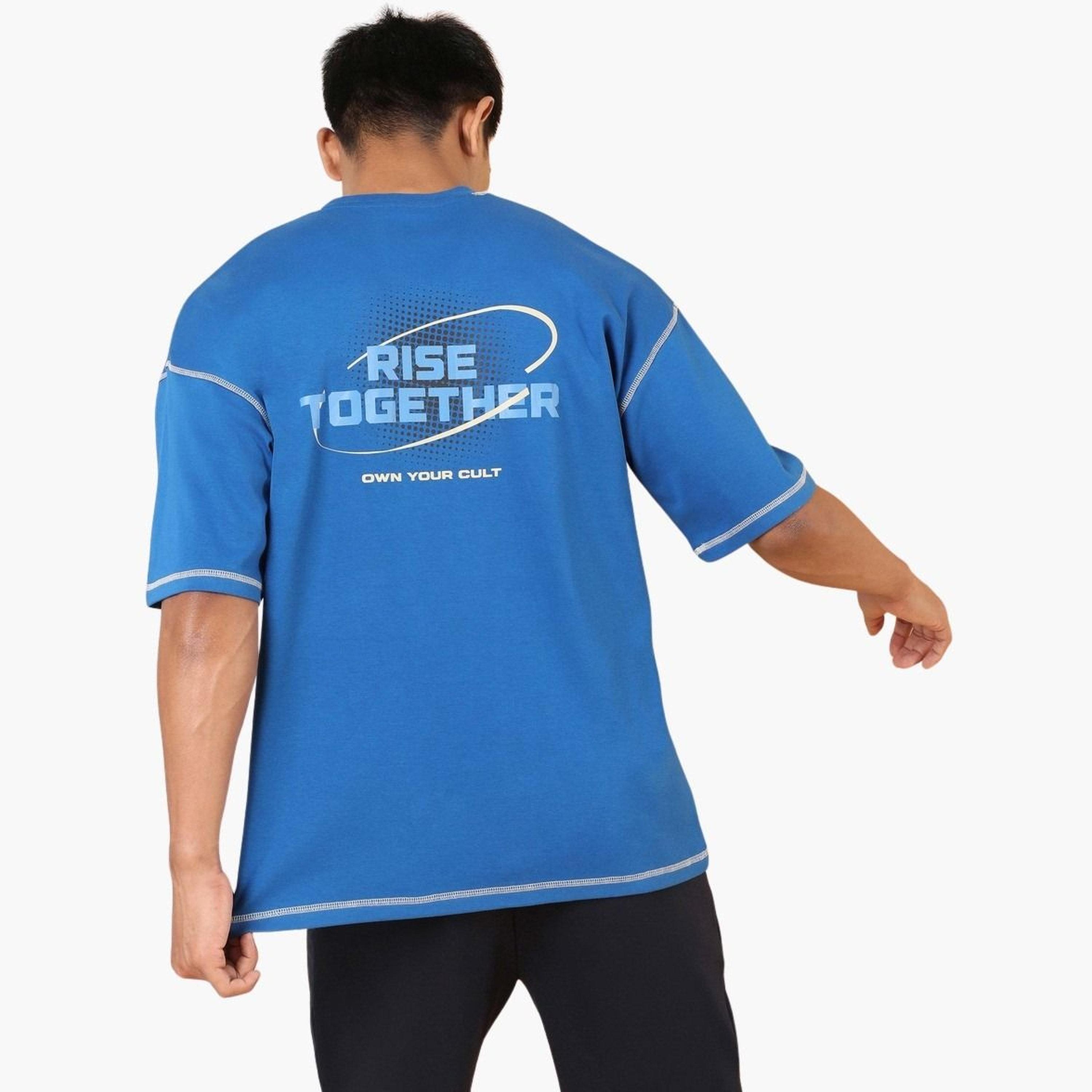 Cult X Styli Men Blue Rise Together Slogan Print Oversized T-Shirt-men-clothing-sportswearandactivewear-tshirtsandpolos-image-3