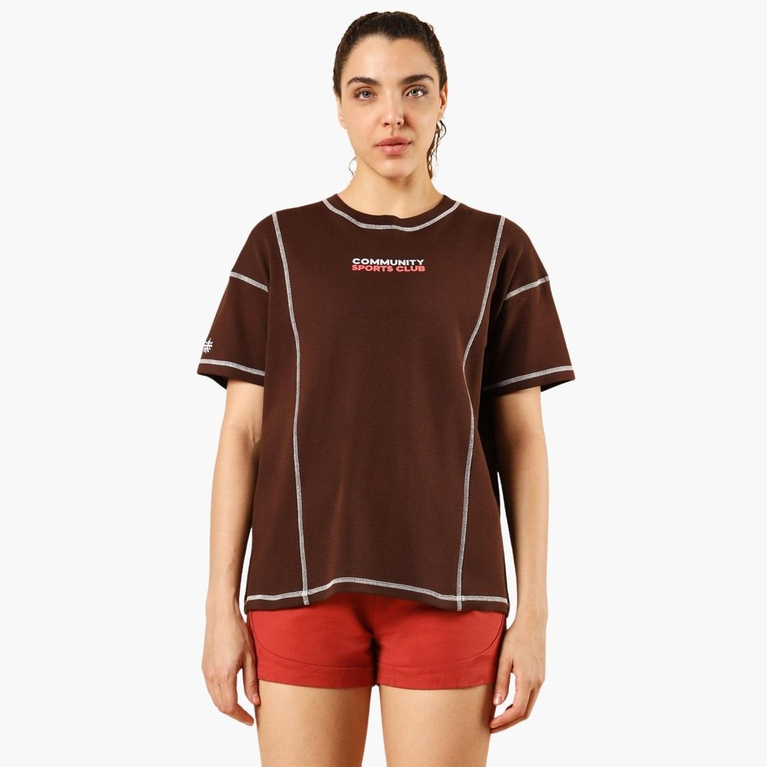 Cult X Styli Women Brown Slogan Print T-Shirt-women-clothing-tshirts-image-1