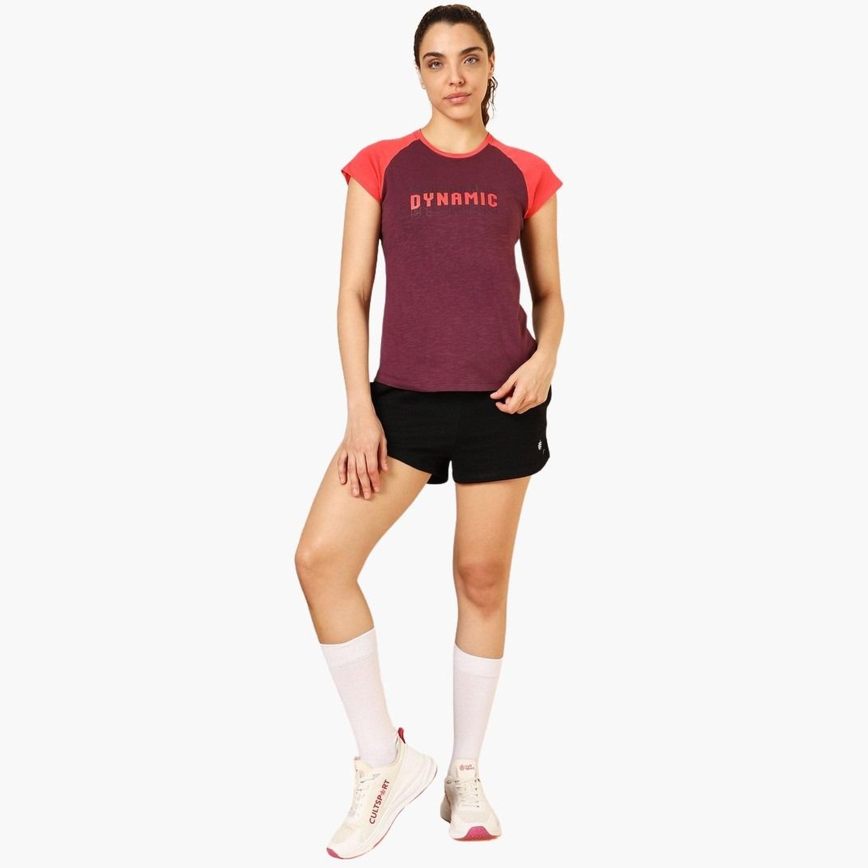 Cult X Styli Maroon Graphic Print Raglan Sleeve T-Shirt-women-clothing-tshirts-image-2