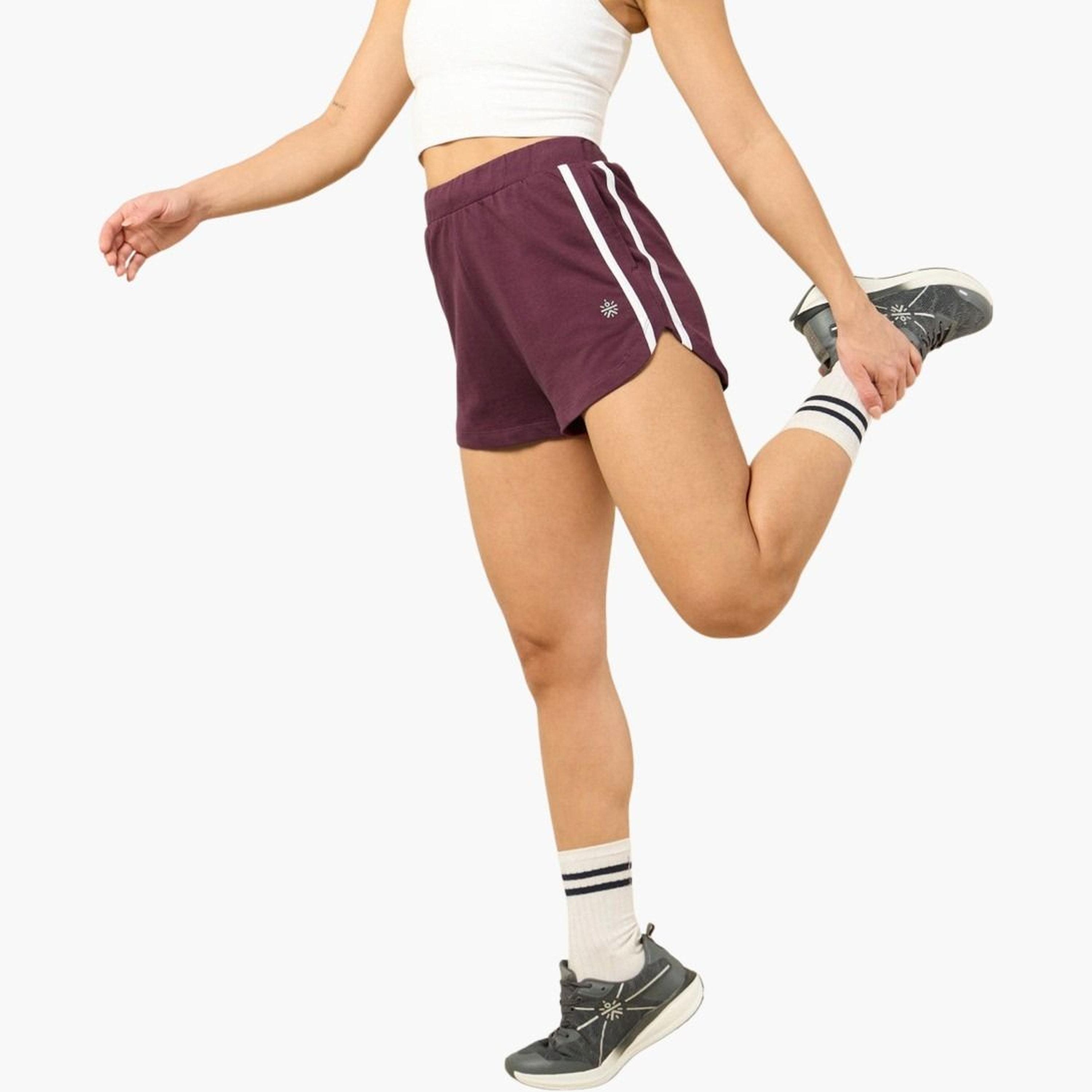 Cult X Styli Women Maroon Striped Sports Shorts-women-clothing-bottoms-shorts-image-1