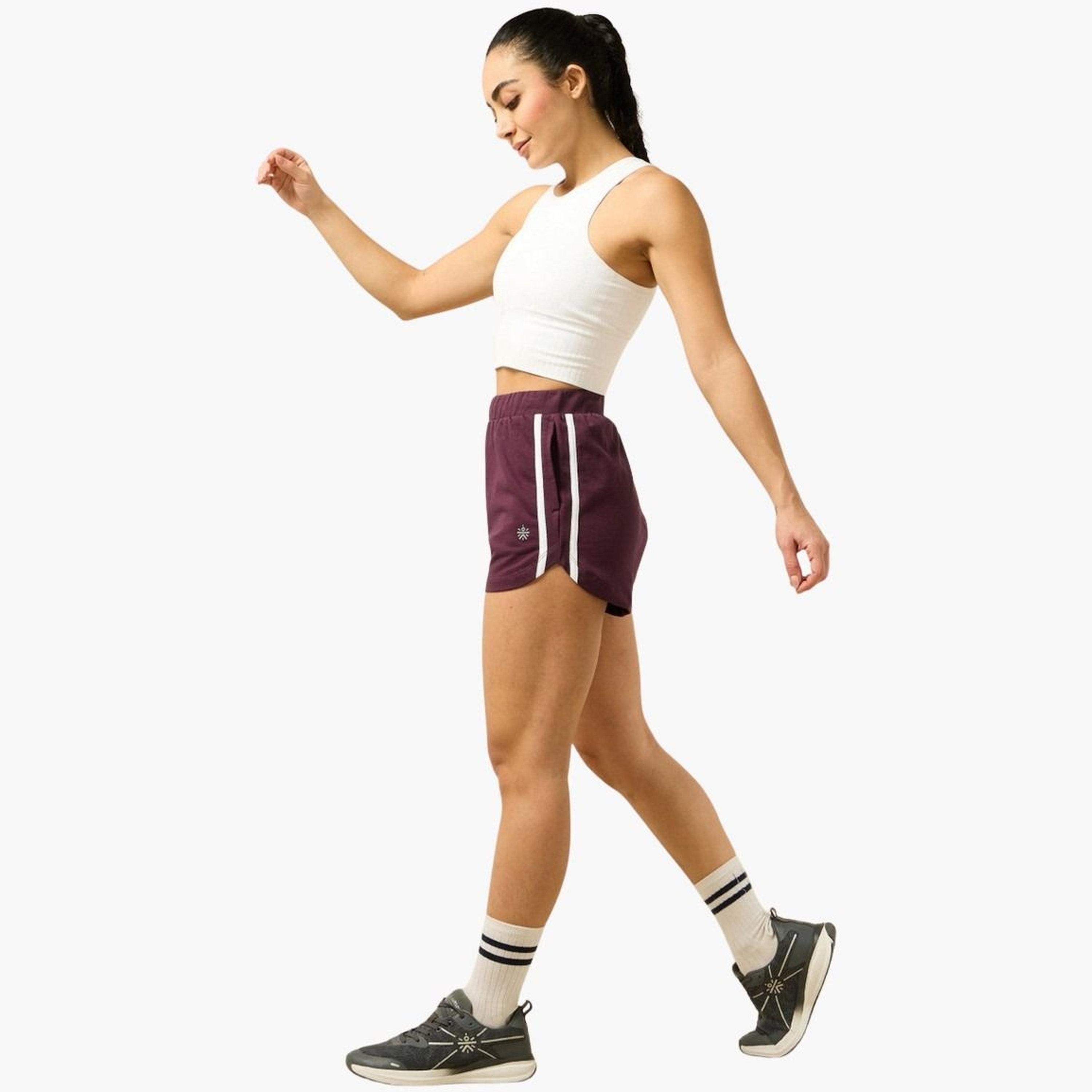 Cult X Styli Women Maroon Striped Sports Shorts-women-clothing-bottoms-shorts-image-2