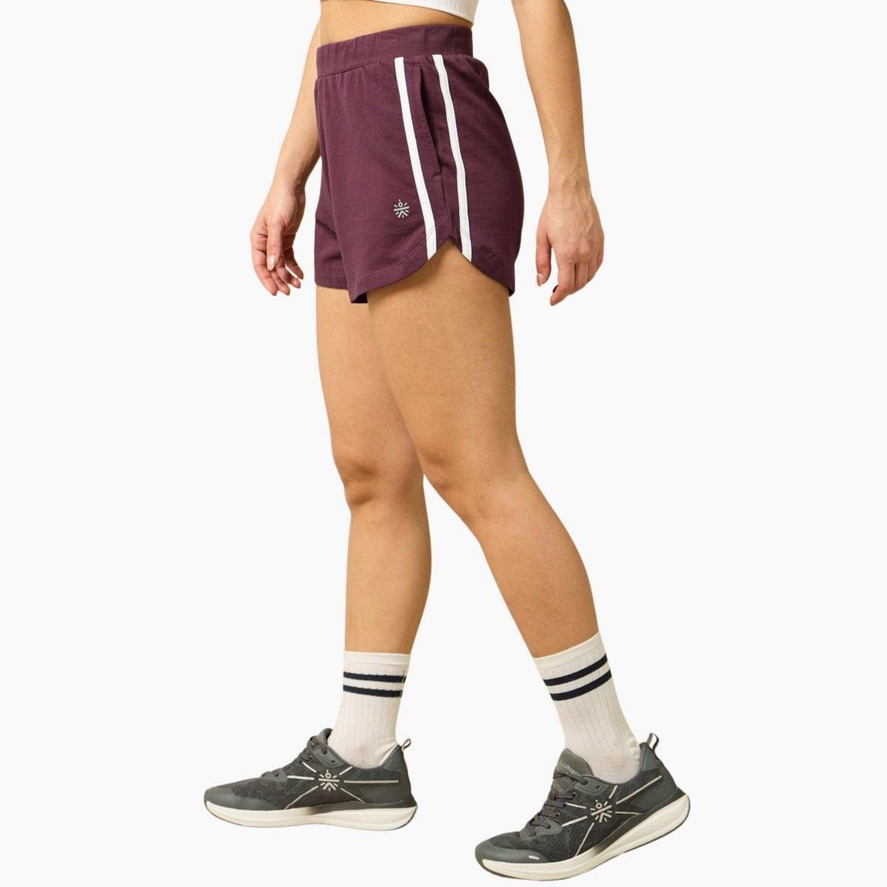 Cult X Styli Women Maroon Striped Sports Shorts-women-clothing-bottoms-shorts-image-3