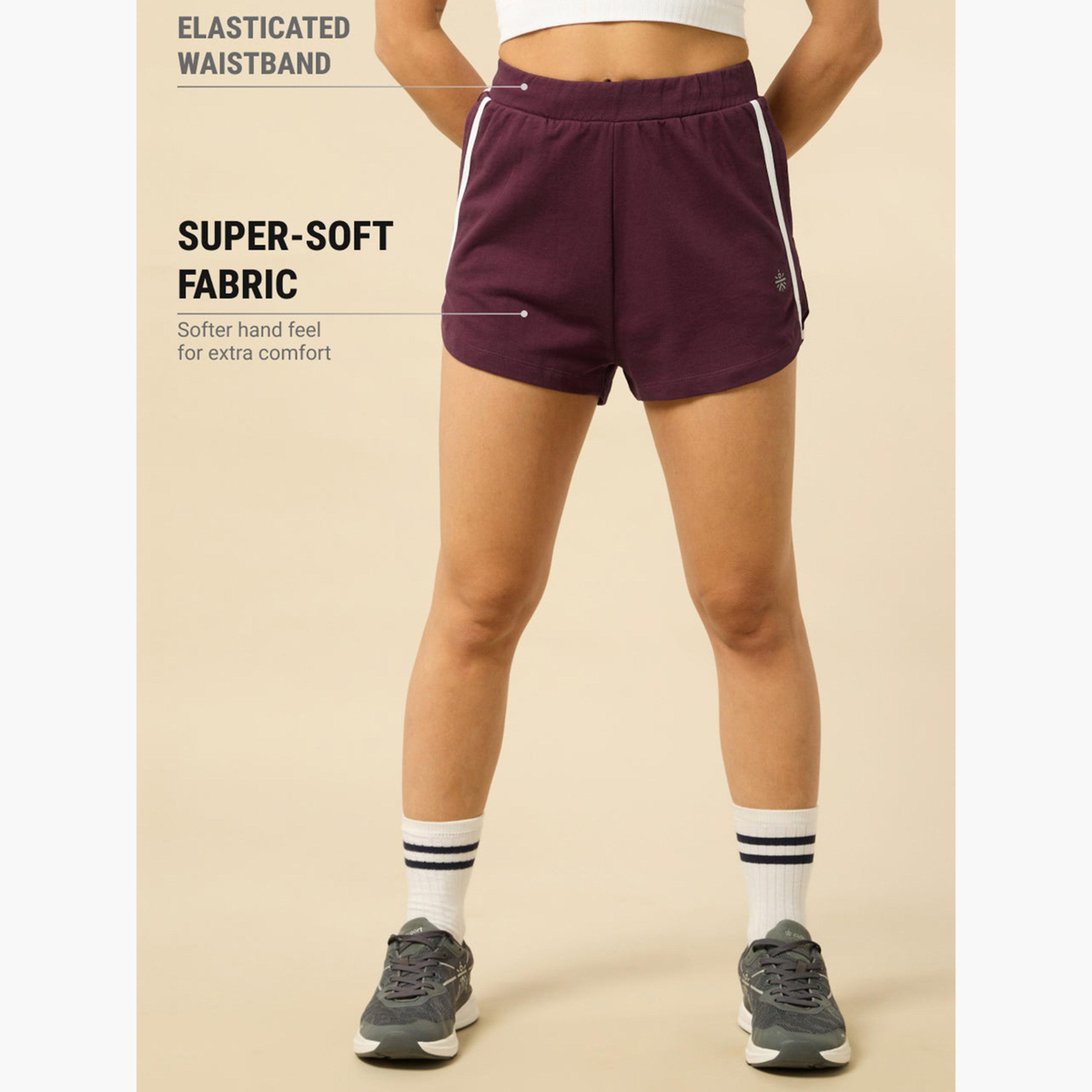 Cult X Styli Women Maroon Striped Sports Shorts-women-clothing-bottoms-shorts-image-4