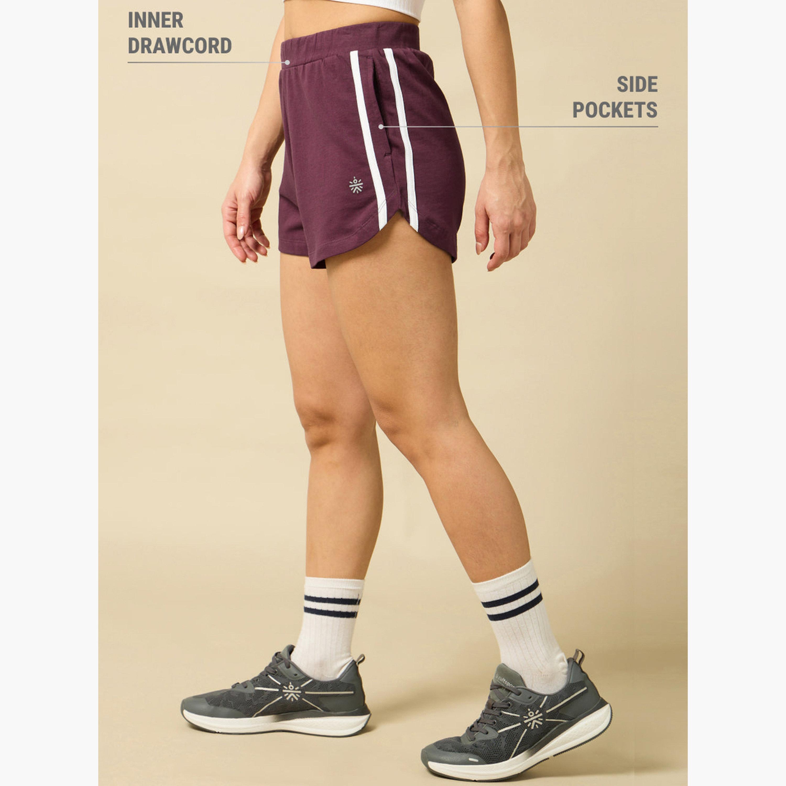 Cult X Styli Women Maroon Striped Sports Shorts-women-clothing-bottoms-shorts-image-5