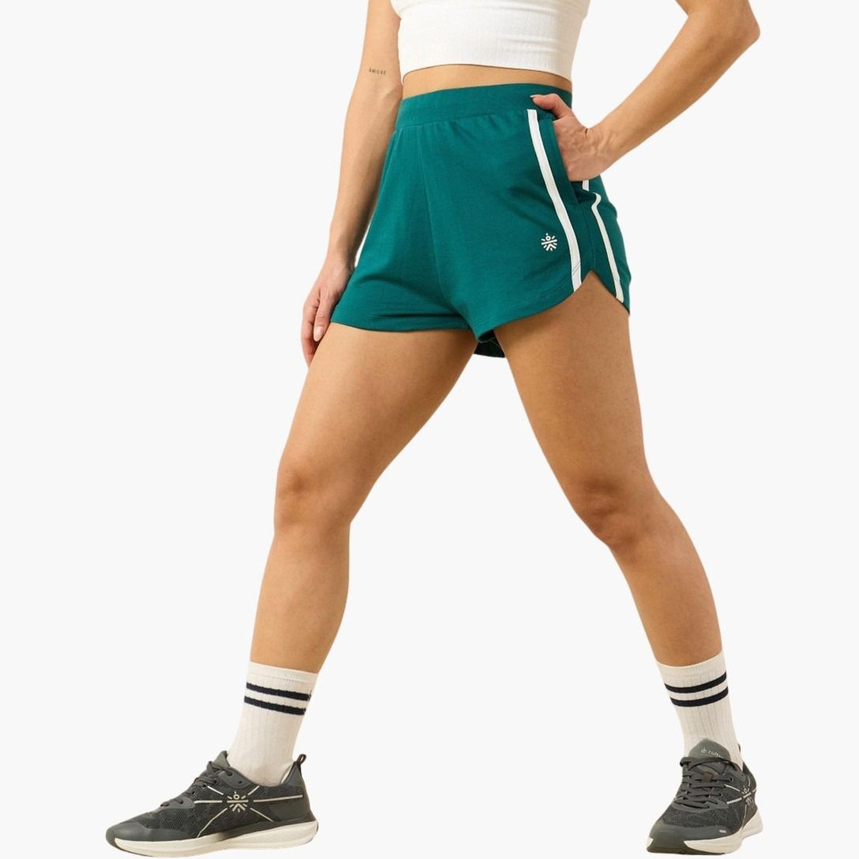 كولت × ستايلي - شورت رياضي مخطط لون أزرق مخضر للنساء-women-clothing-bottoms-shorts-image-1