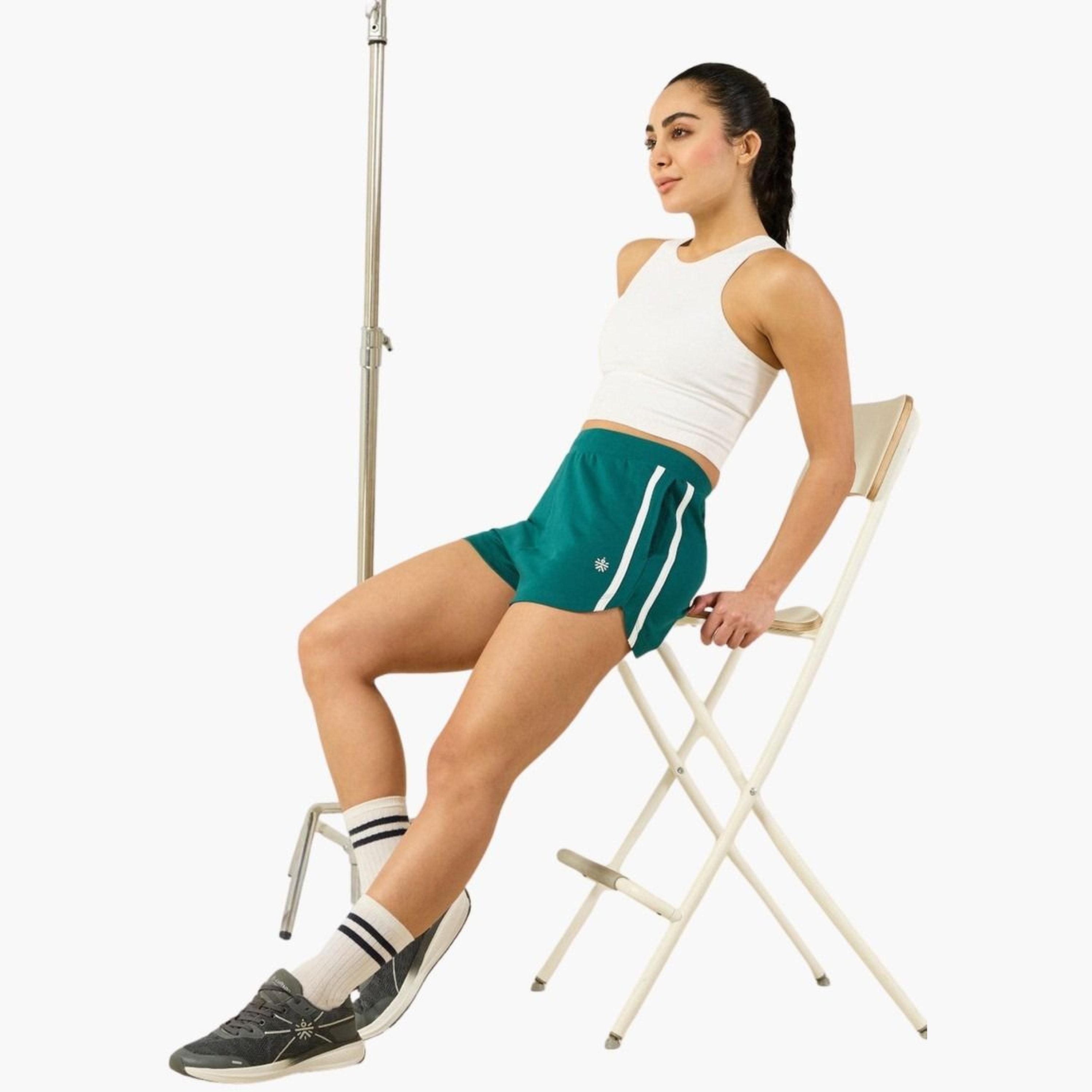 كولت × ستايلي - شورت رياضي مخطط لون أزرق مخضر للنساء-women-clothing-bottoms-shorts-image-2