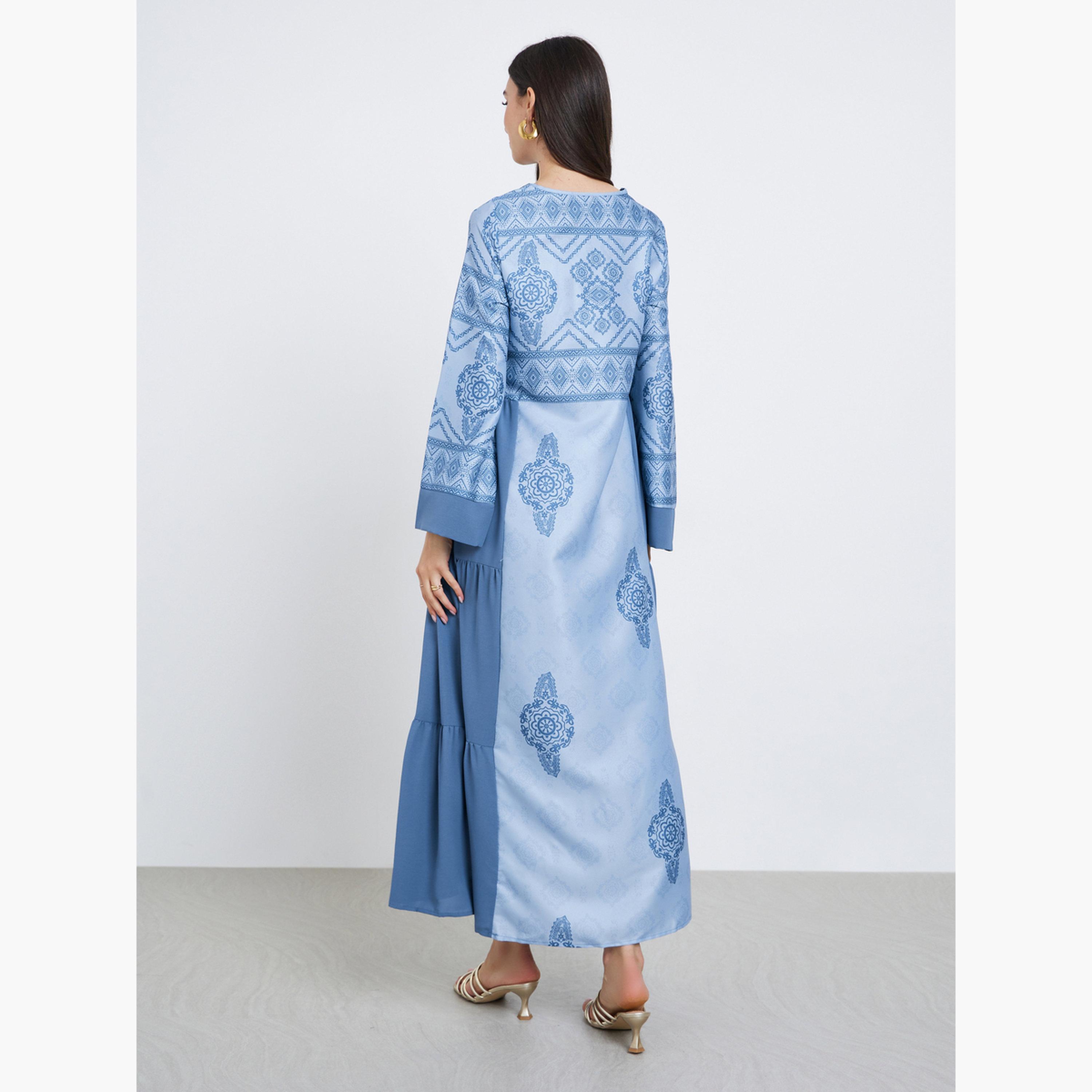 Take Two Blue Graphic Print Tiered Jalabiya-women-arabicclothing-jalabiyas-image-3