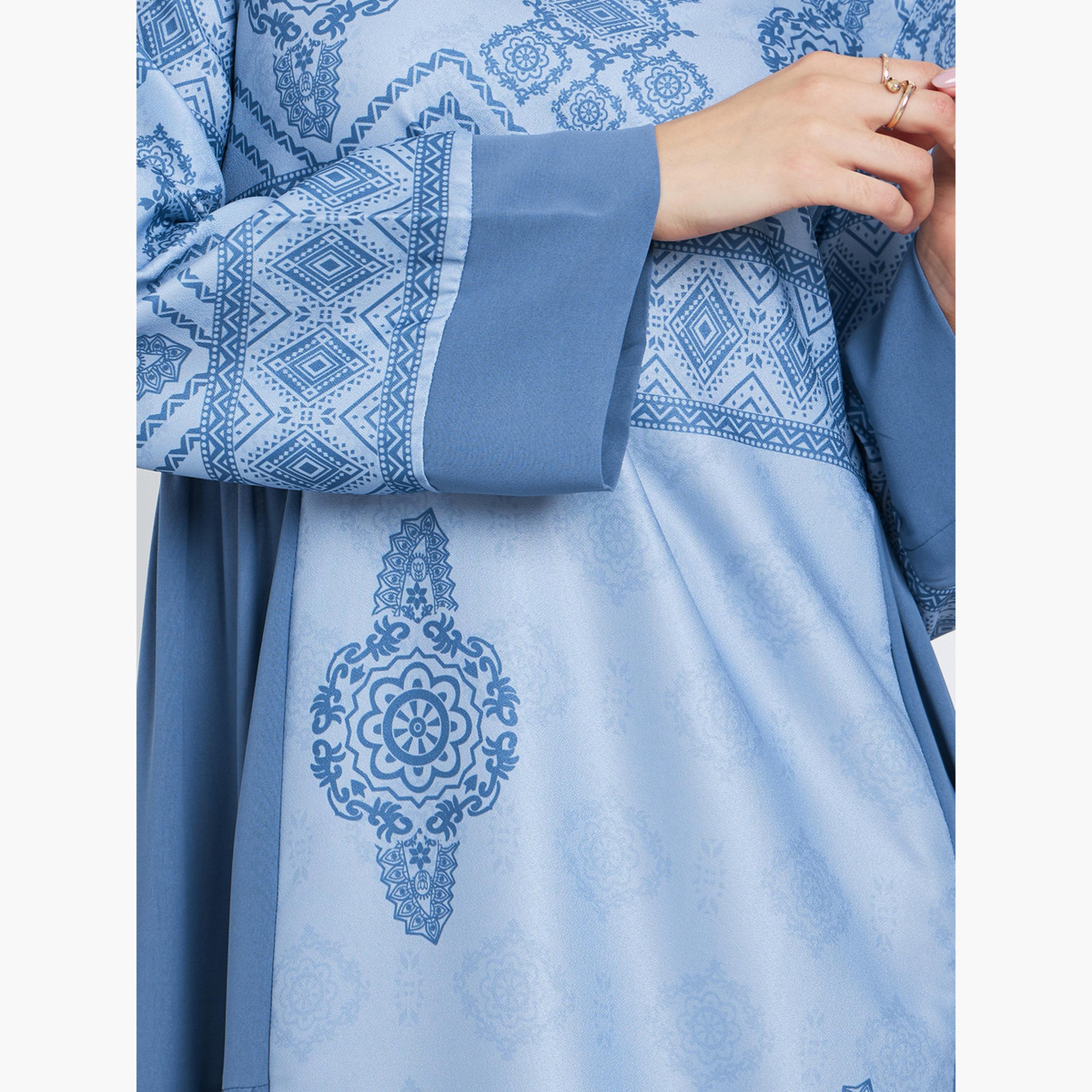 Take Two Blue Graphic Print Tiered Jalabiya-women-arabicclothing-jalabiyas-image-4
