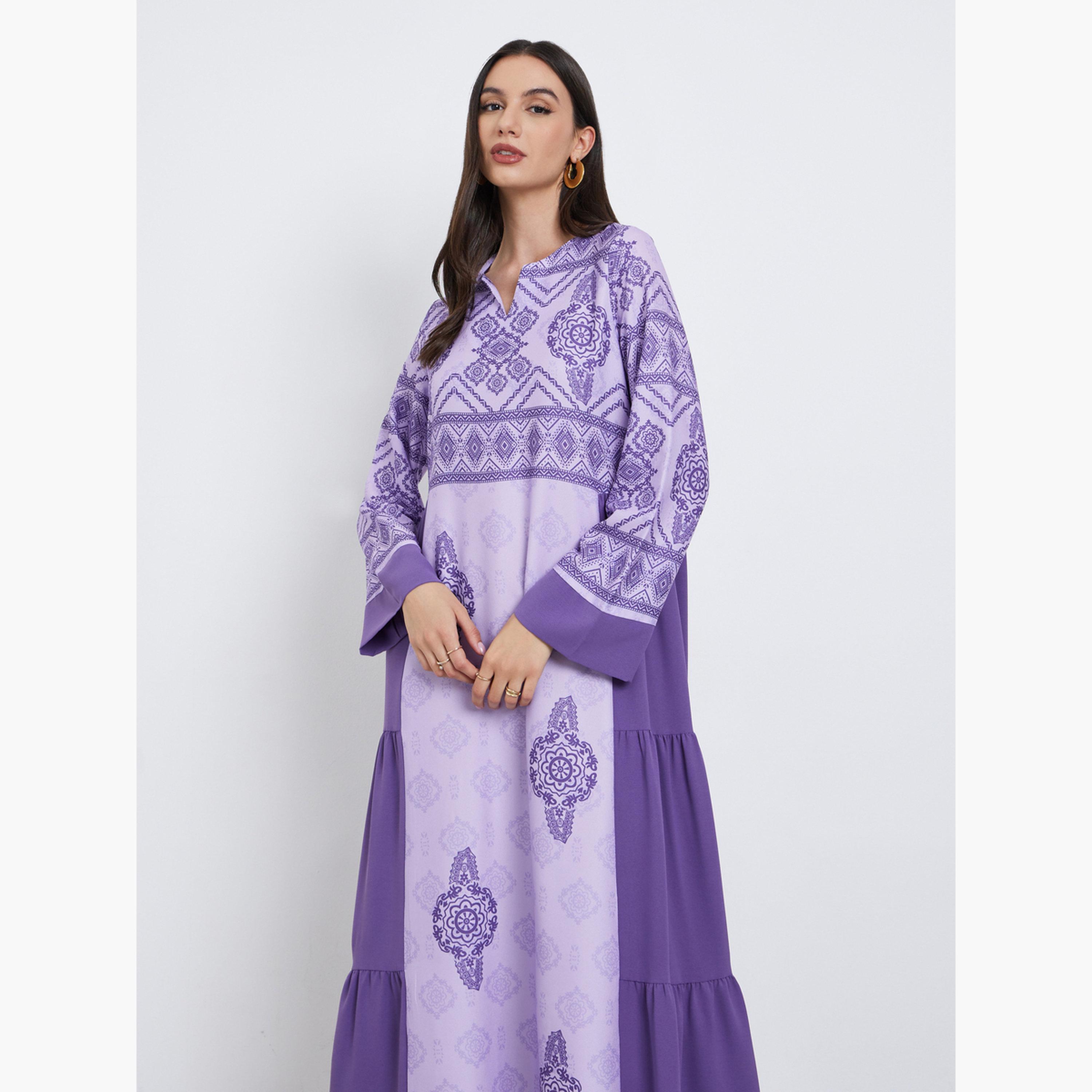 تيك تو - جلابية أرجوانية مطبوعة برسومات متعددة الطبقات-women-arabicclothing-jalabiyas-image-2
