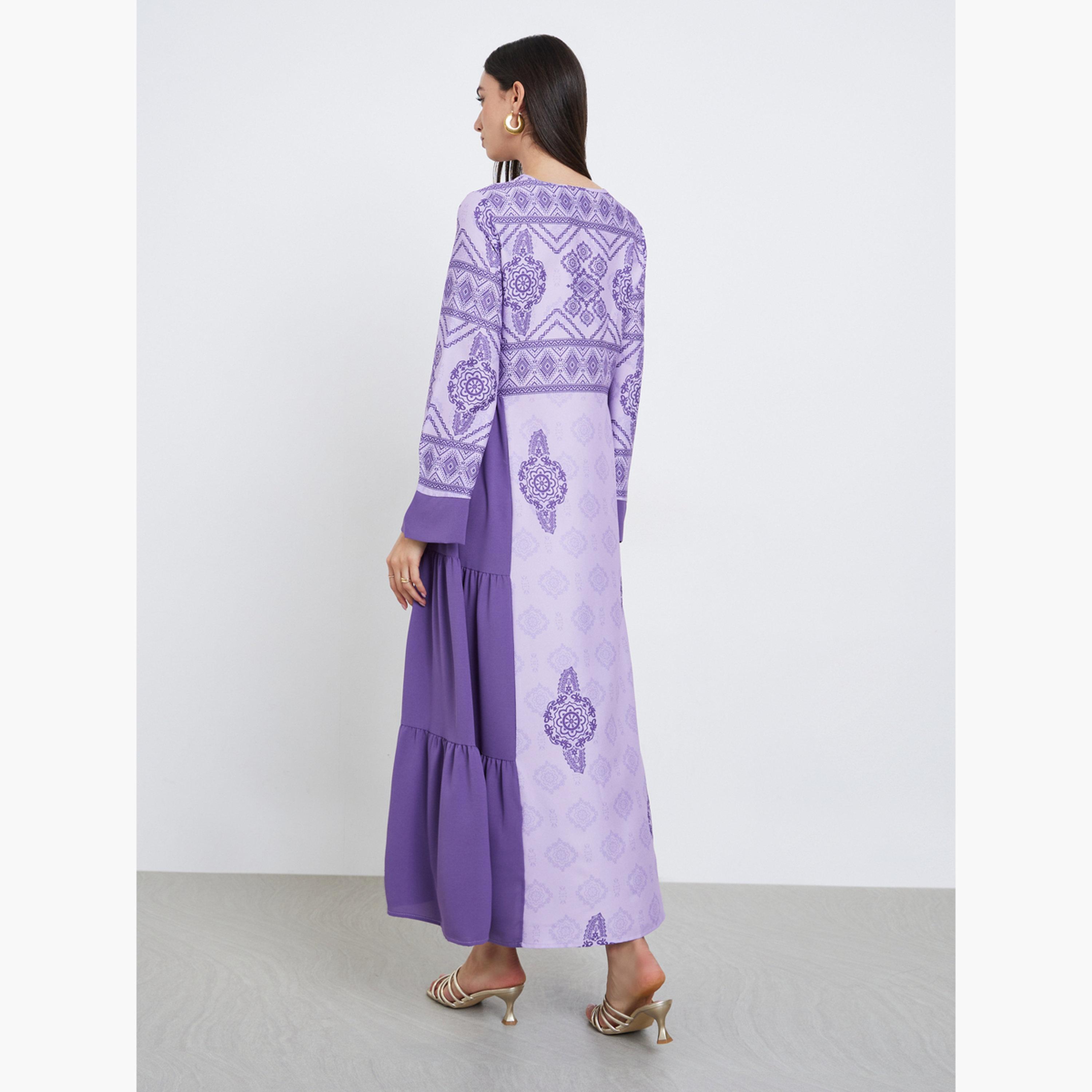 تيك تو - جلابية أرجوانية مطبوعة برسومات متعددة الطبقات-women-arabicclothing-jalabiyas-image-3