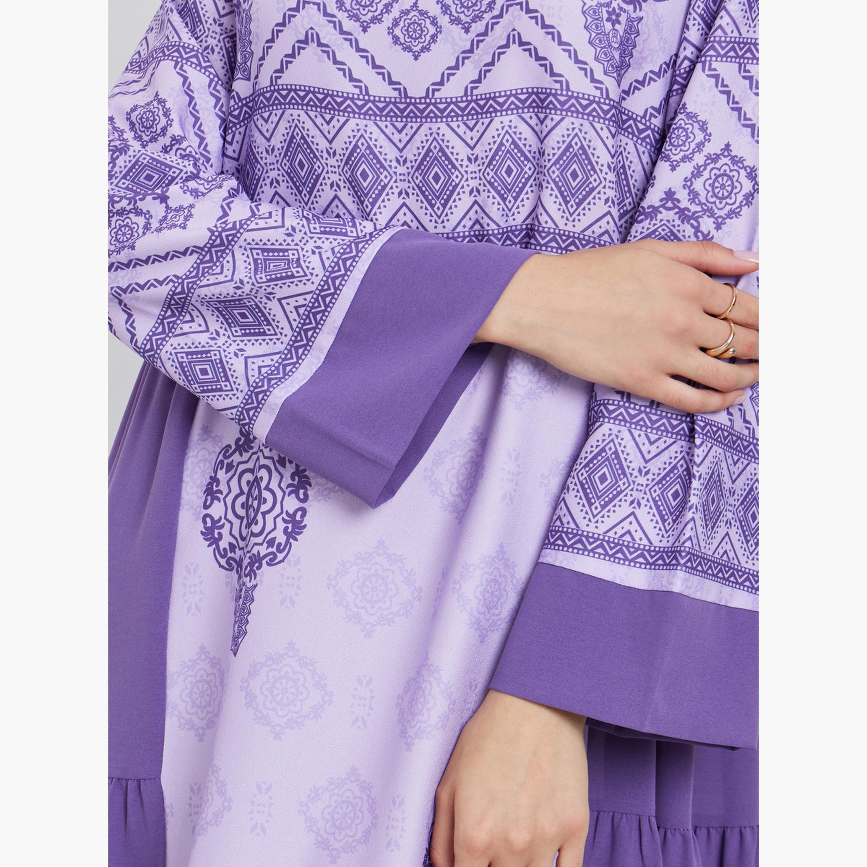 تيك تو - جلابية أرجوانية مطبوعة برسومات متعددة الطبقات-women-arabicclothing-jalabiyas-image-4