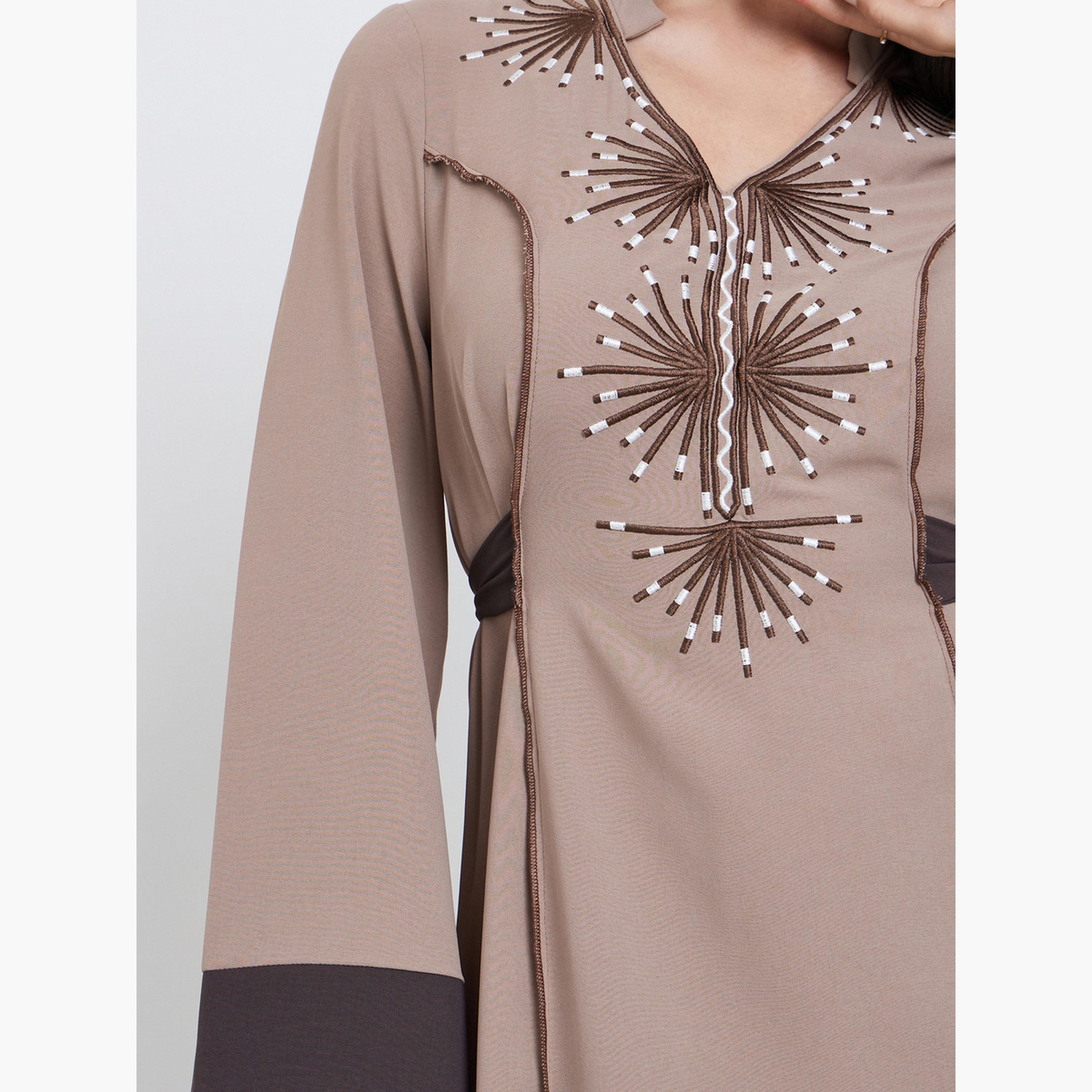 تيك تو - فستان ماكسي مطرز لون بيج برباط خلفي-women-clothing-dresses-image-3