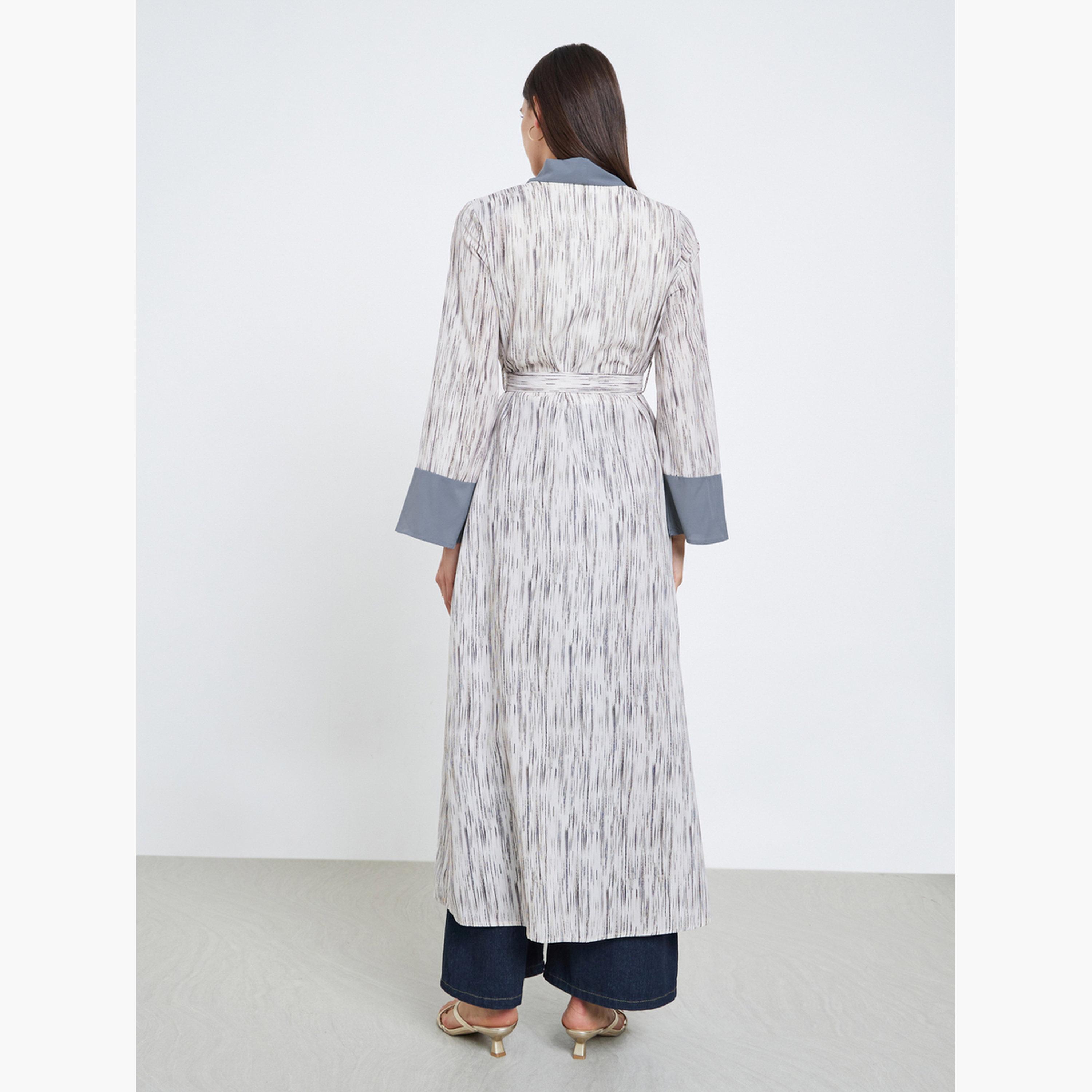 Take Two Women Contrast Trim Printed Abaya with Tie Belt-women-arabicclothing-abayas-image-4