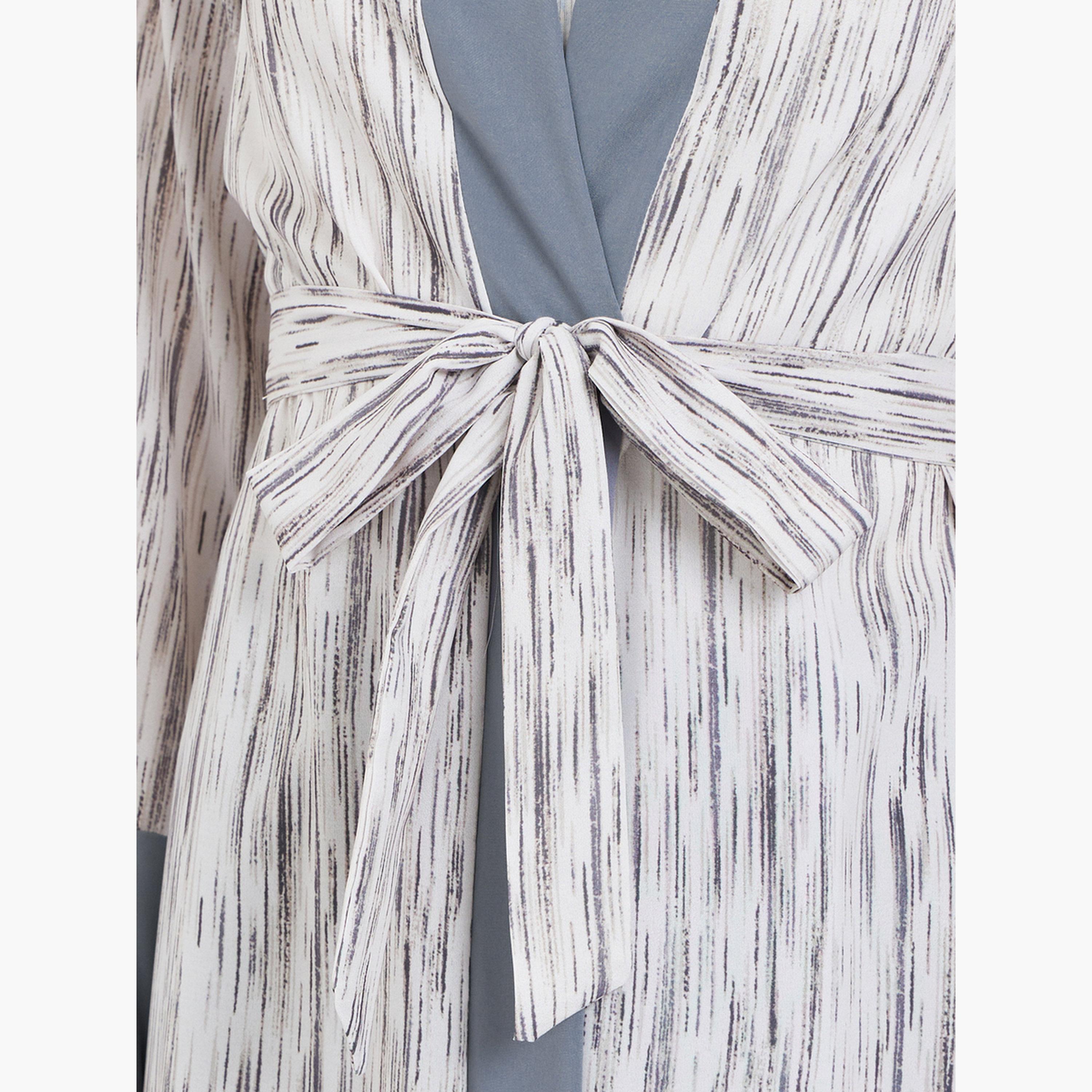 Take Two Women Contrast Trim Printed Abaya with Tie Belt-women-arabicclothing-abayas-image-5