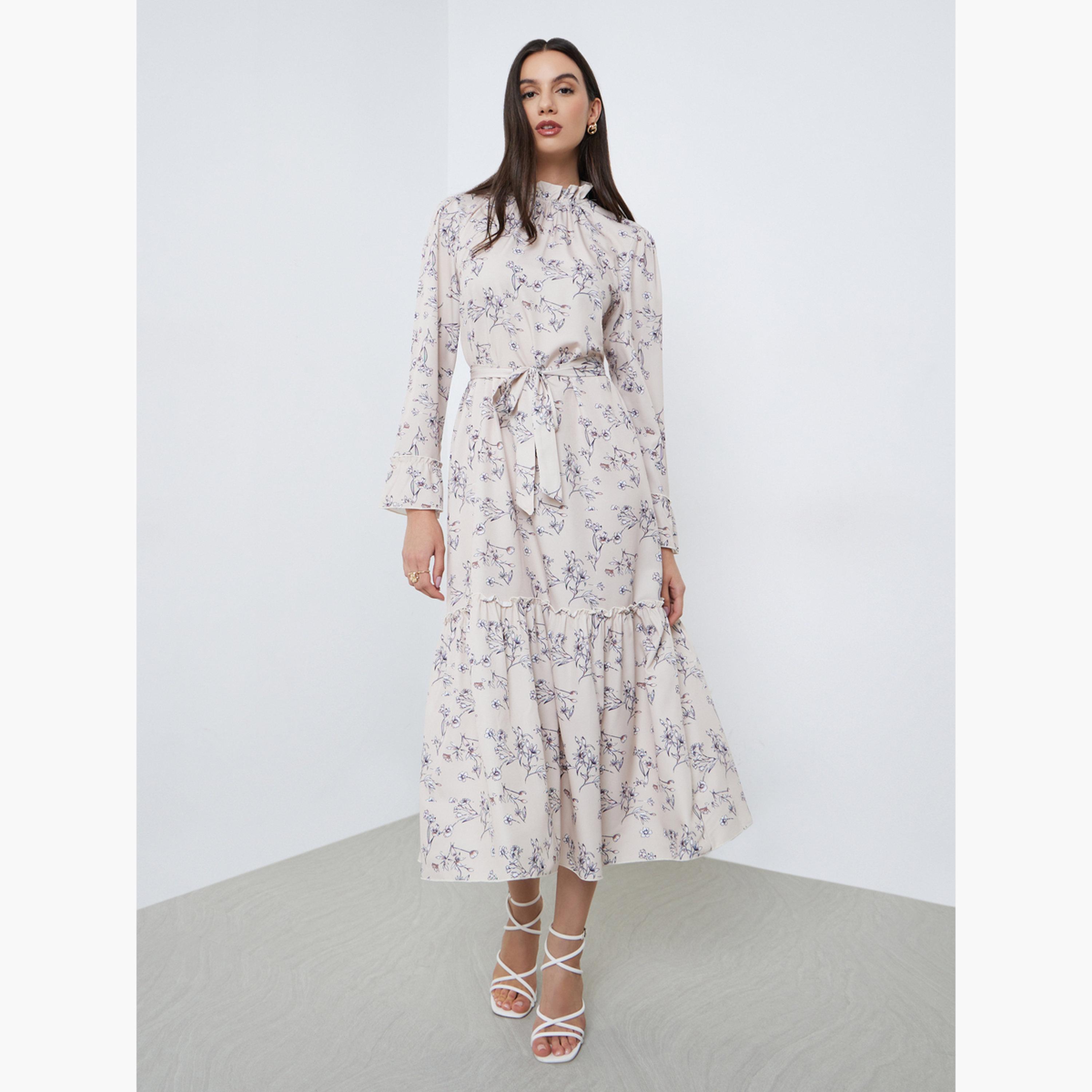 تيك تو - فستان ماكسي بيج مطبوع عليه زهور مع رباط على الخصر-women-clothing-dresses-image-2