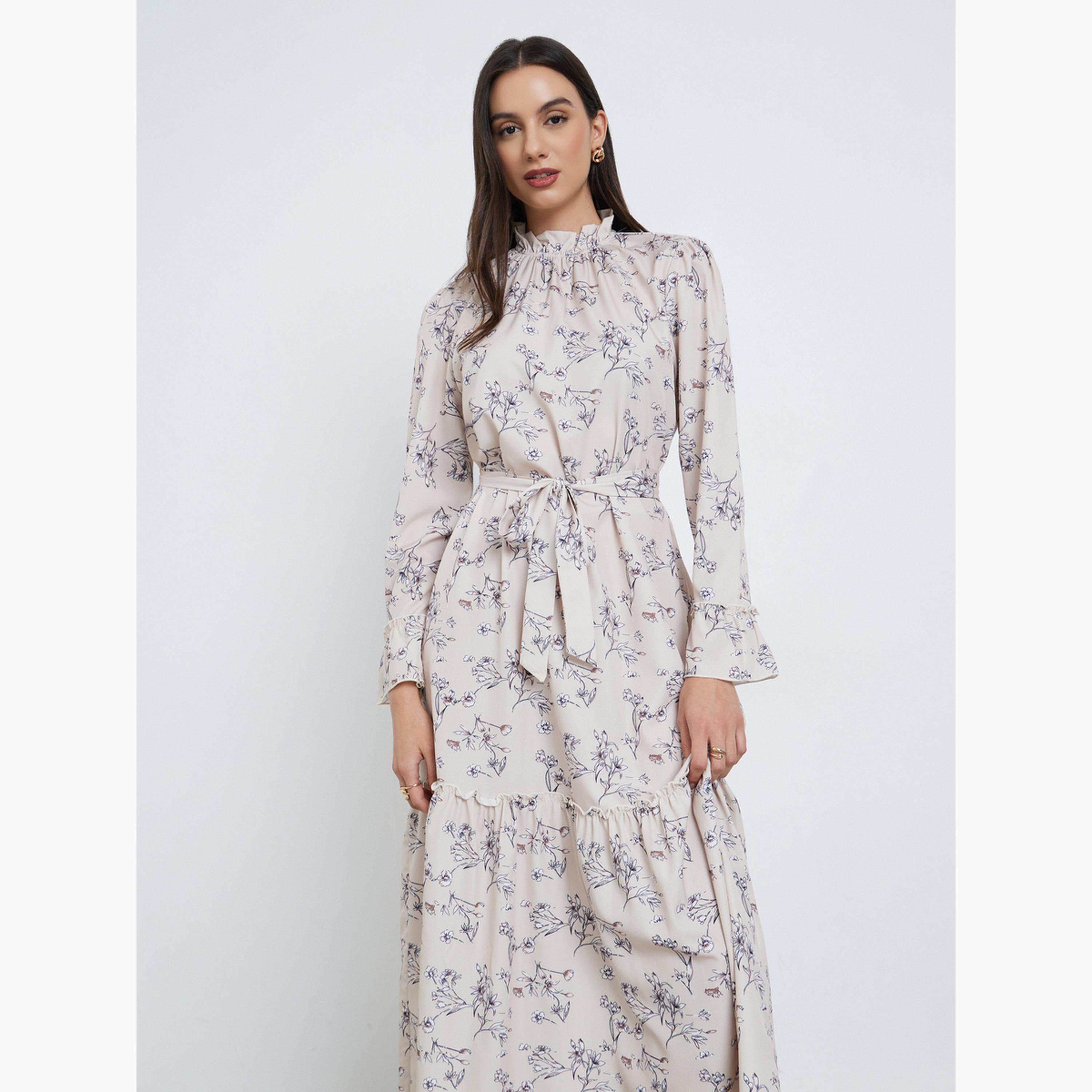 تيك تو - فستان ماكسي بيج مطبوع عليه زهور مع رباط على الخصر-women-clothing-dresses-image-3