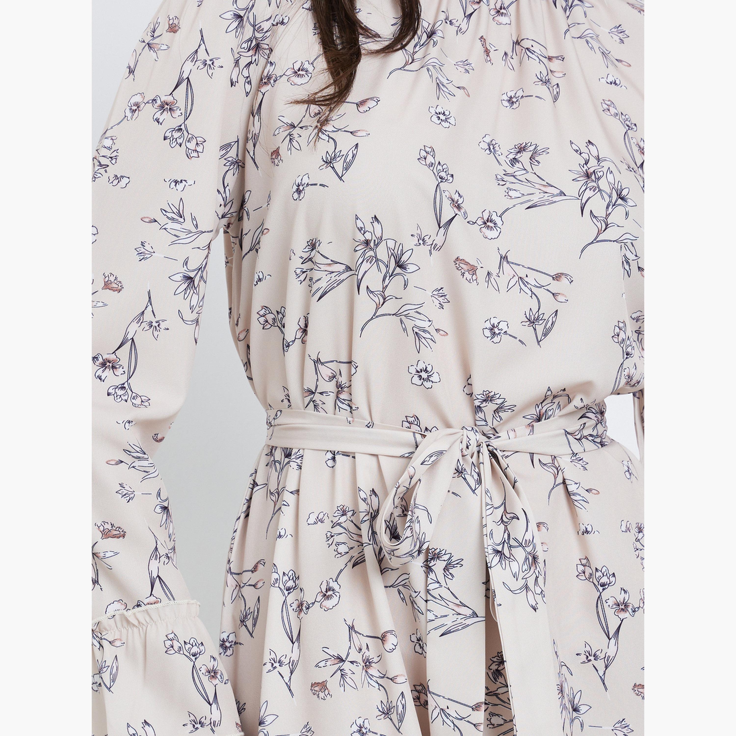 تيك تو - فستان ماكسي بيج مطبوع عليه زهور مع رباط على الخصر-women-clothing-dresses-image-4