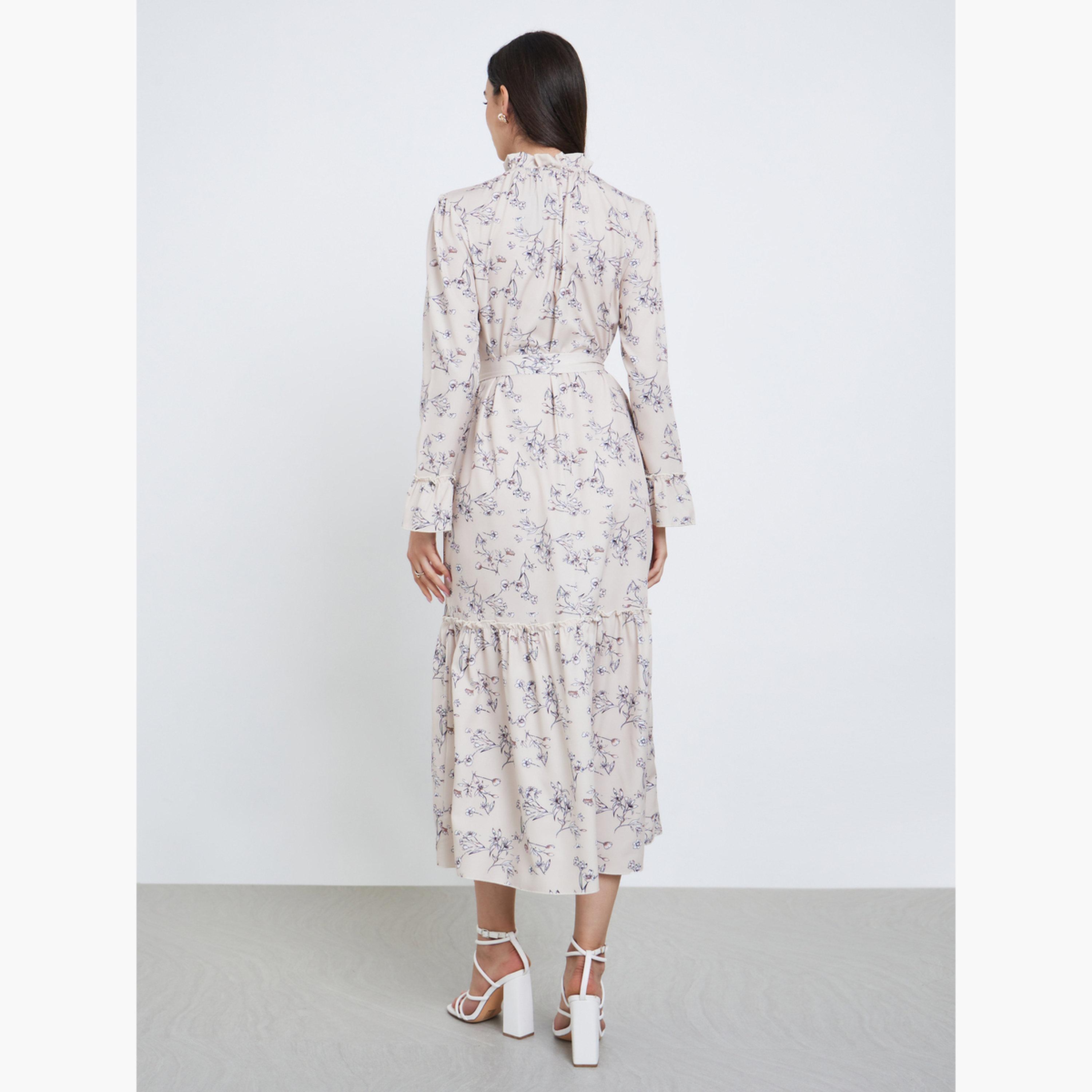 تيك تو - فستان ماكسي بيج مطبوع عليه زهور مع رباط على الخصر-women-clothing-dresses-image-5