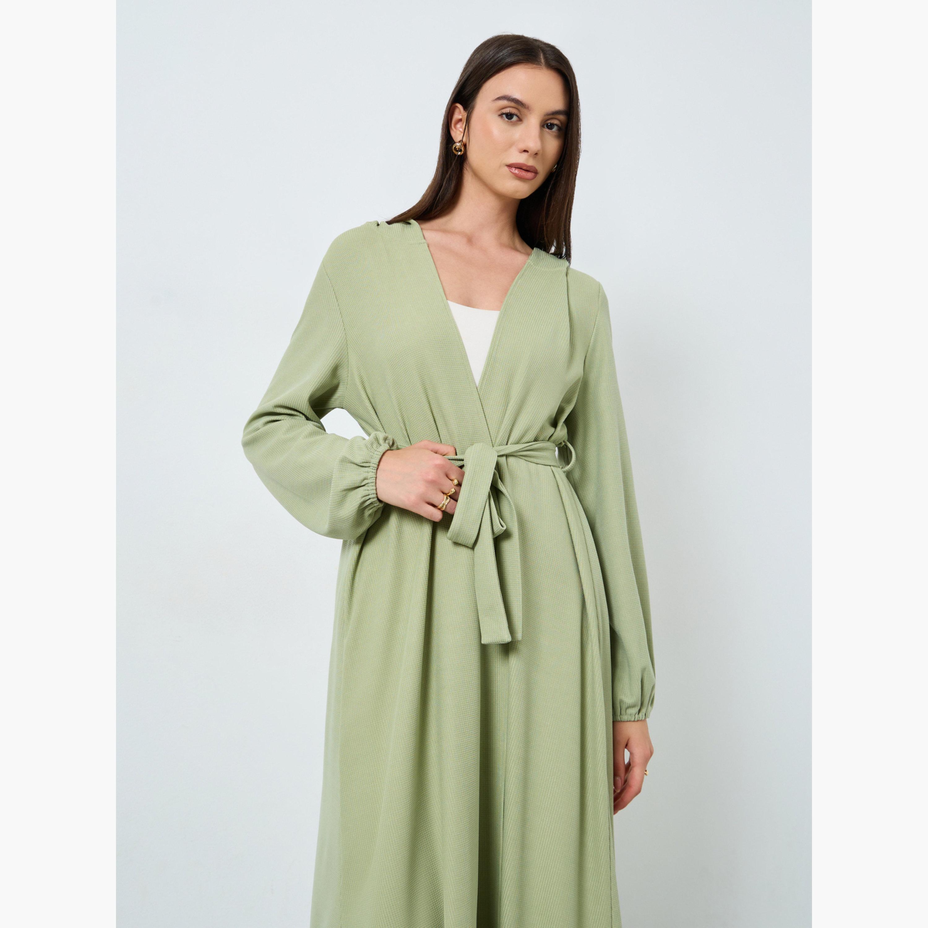 Take Two Green Hooded Abaya with Tie Belt-women-arabicclothing-abayas-image-2