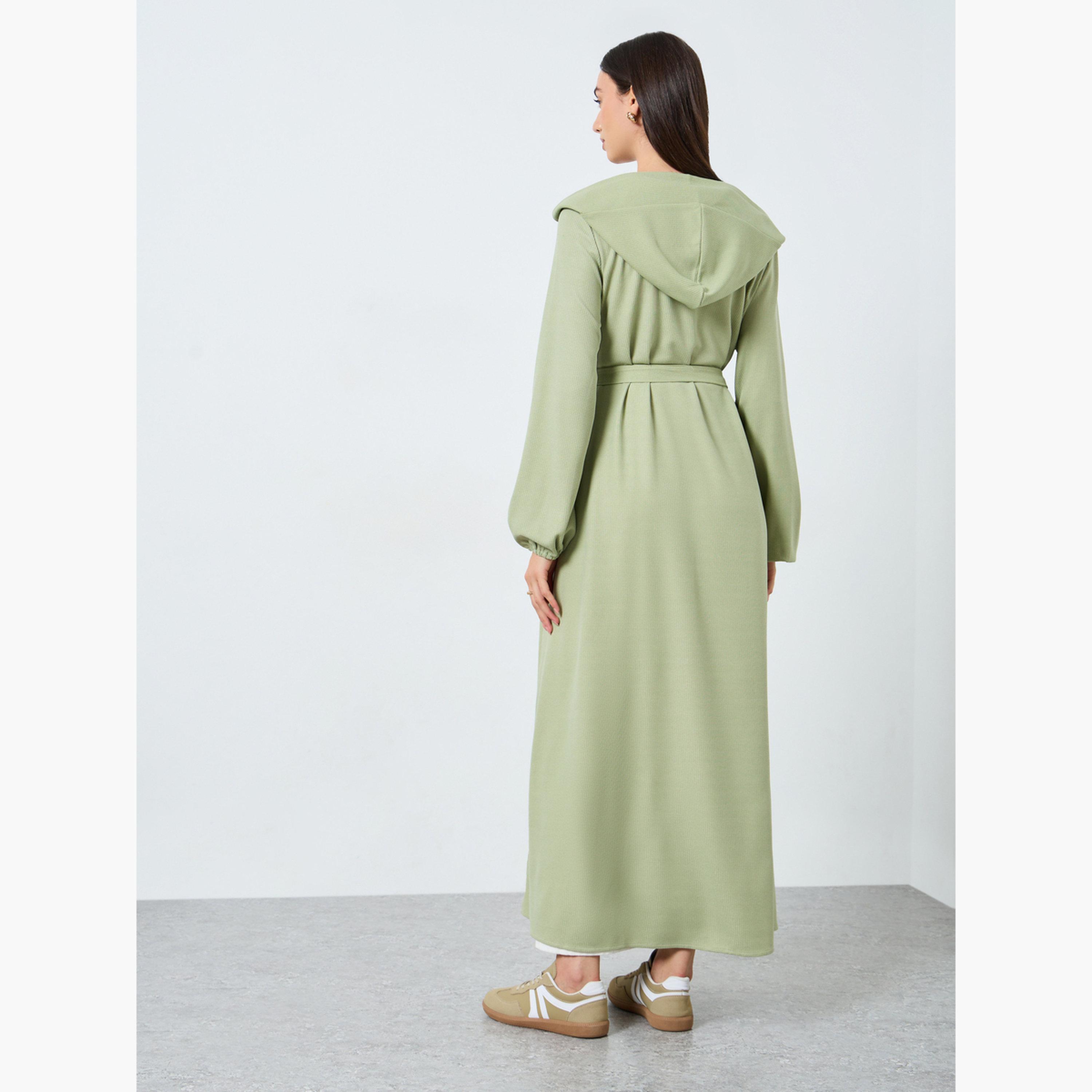 Take Two Green Hooded Abaya with Tie Belt-women-arabicclothing-abayas-image-4