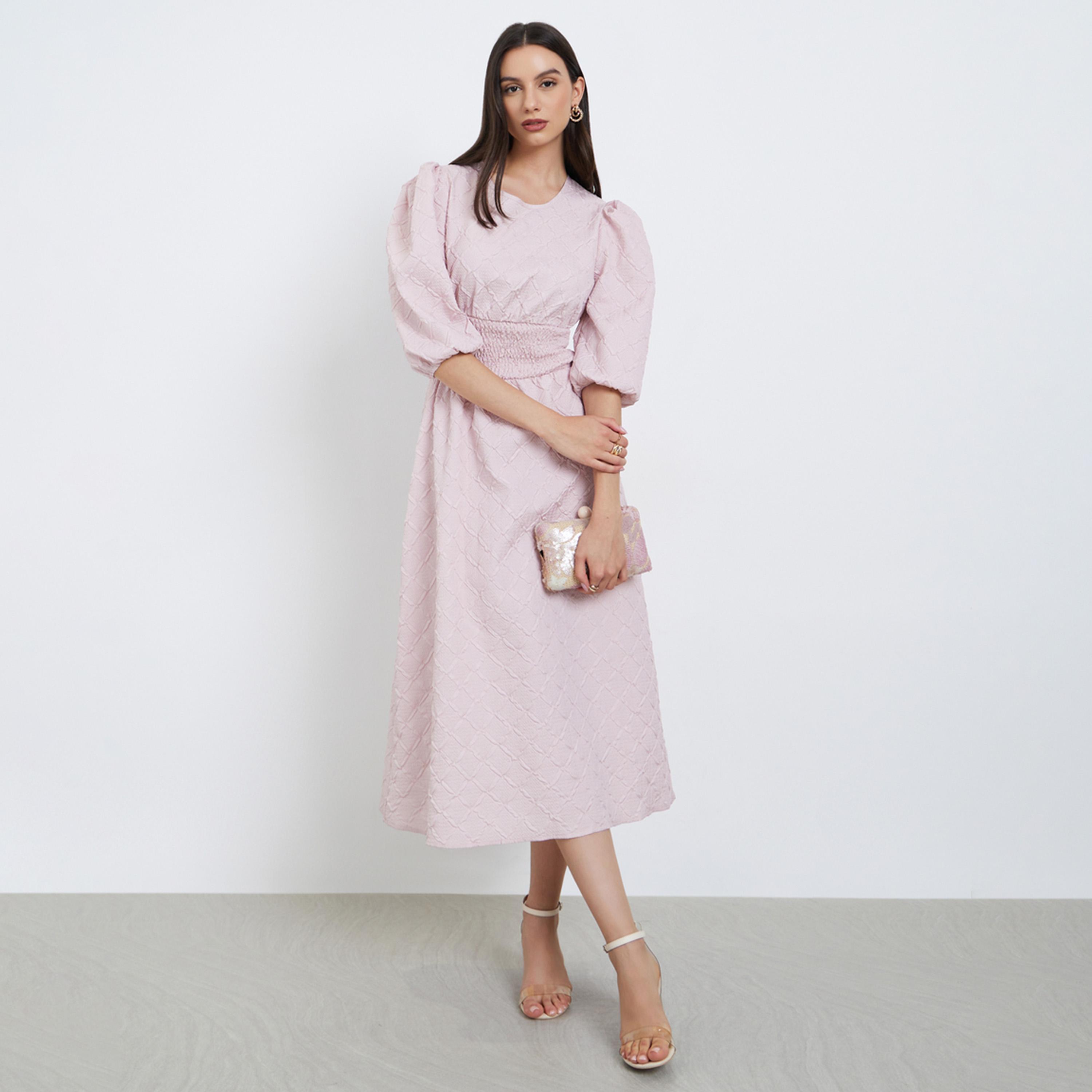 تيك تو - فستان وردي بأكمام منتفخة ومزين بنقشة زهور-women-clothing-dresses-image-1