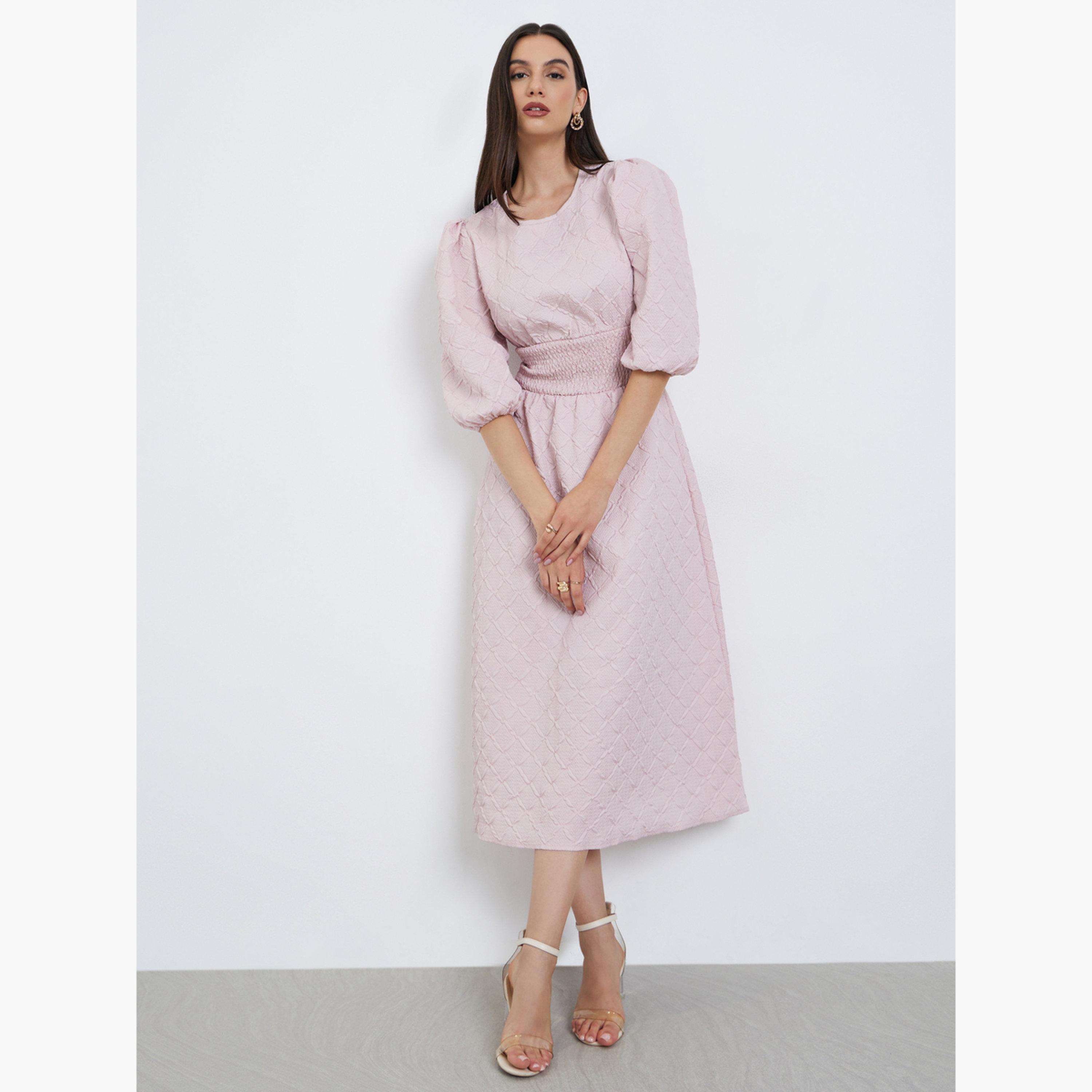 تيك تو - فستان وردي بأكمام منتفخة ومزين بنقشة زهور-women-clothing-dresses-image-2