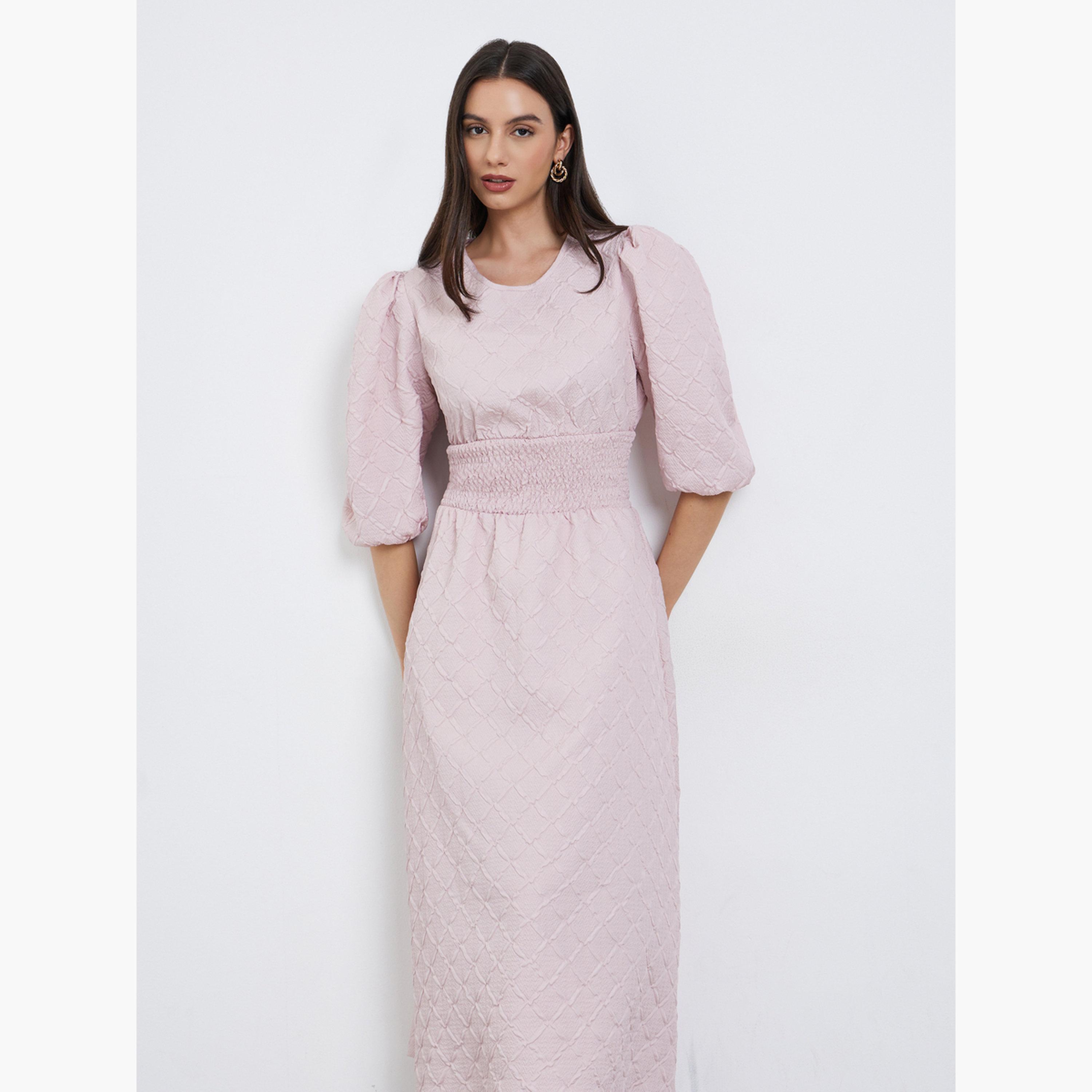تيك تو - فستان وردي بأكمام منتفخة ومزين بنقشة زهور-women-clothing-dresses-image-3