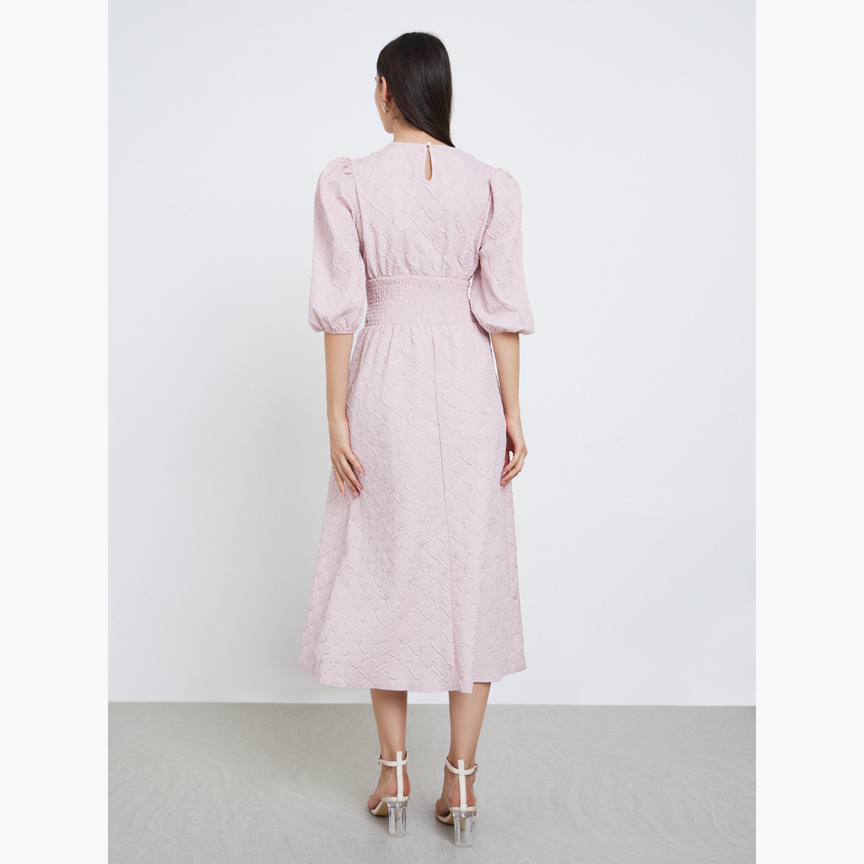 تيك تو - فستان وردي بأكمام منتفخة ومزين بنقشة زهور-women-clothing-dresses-image-5