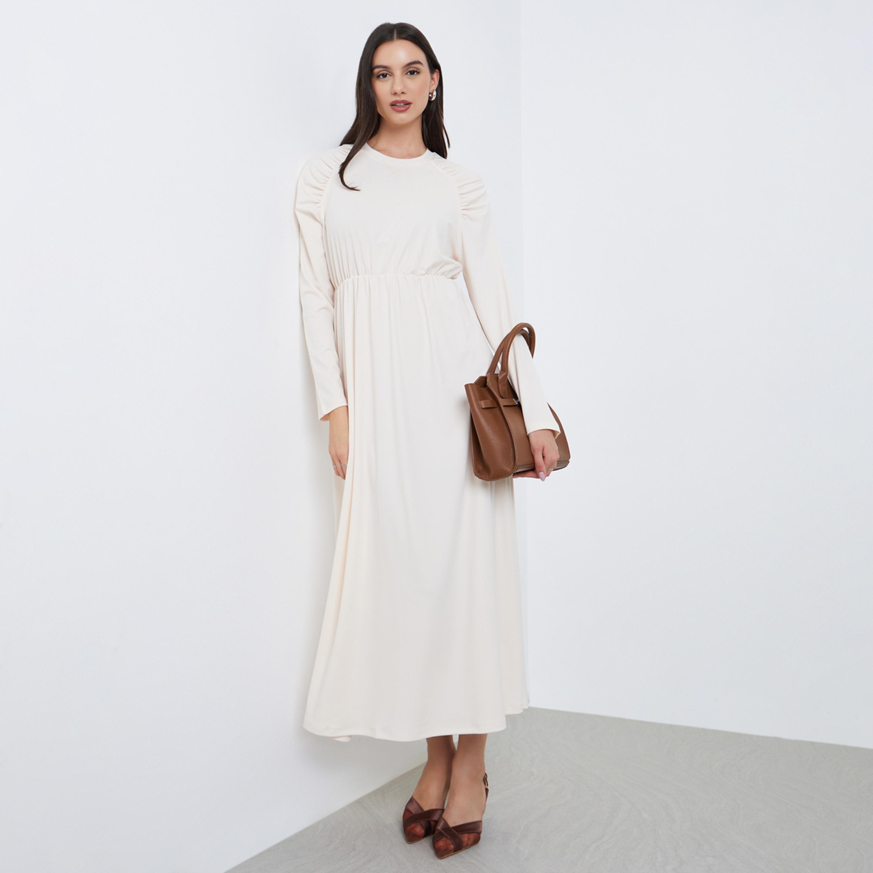Take Two Solid Raglan Sleeve Round Neck Midi Dress-women-clothing-dresses-image-1