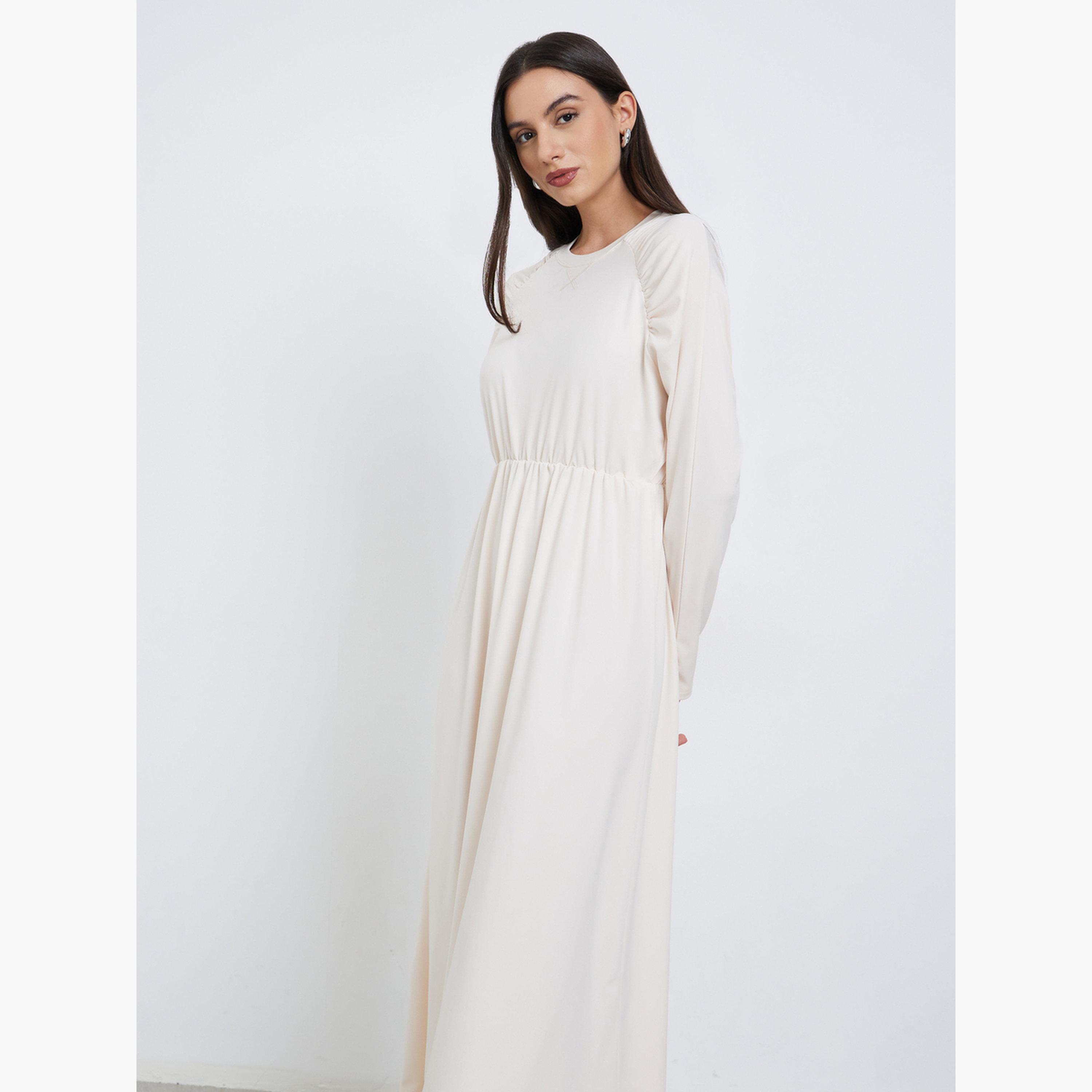 Take Two Solid Raglan Sleeve Round Neck Midi Dress-women-clothing-dresses-image-2