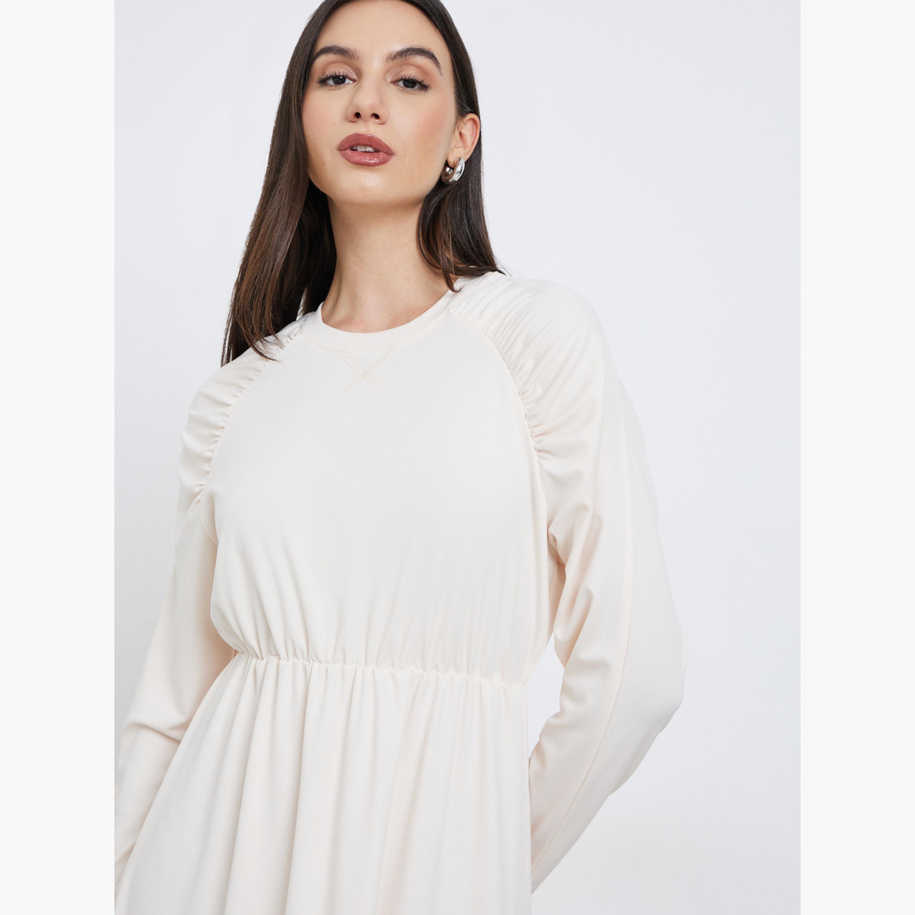 Take Two Solid Raglan Sleeve Round Neck Midi Dress-women-clothing-dresses-image-3