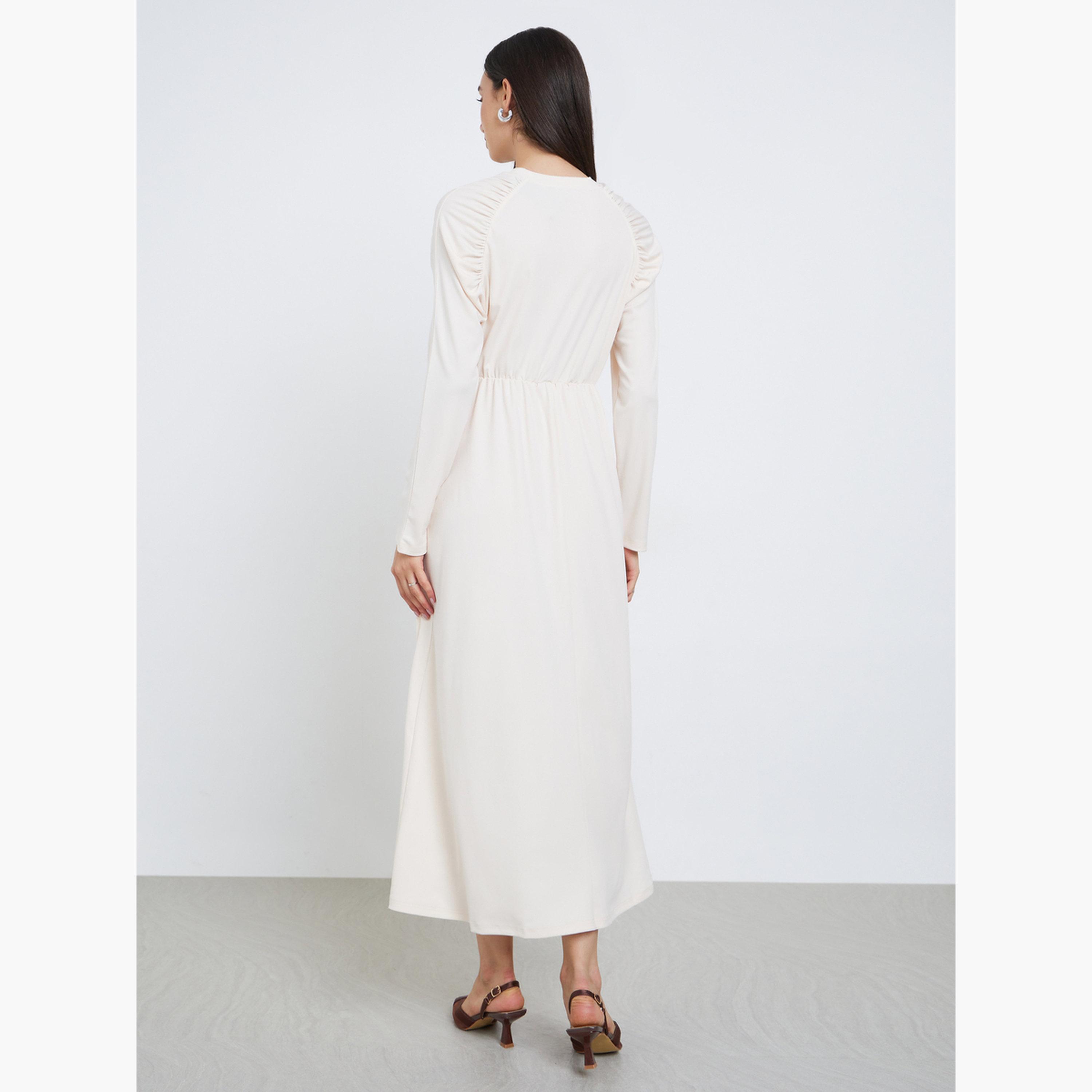 Take Two Solid Raglan Sleeve Round Neck Midi Dress-women-clothing-dresses-image-4