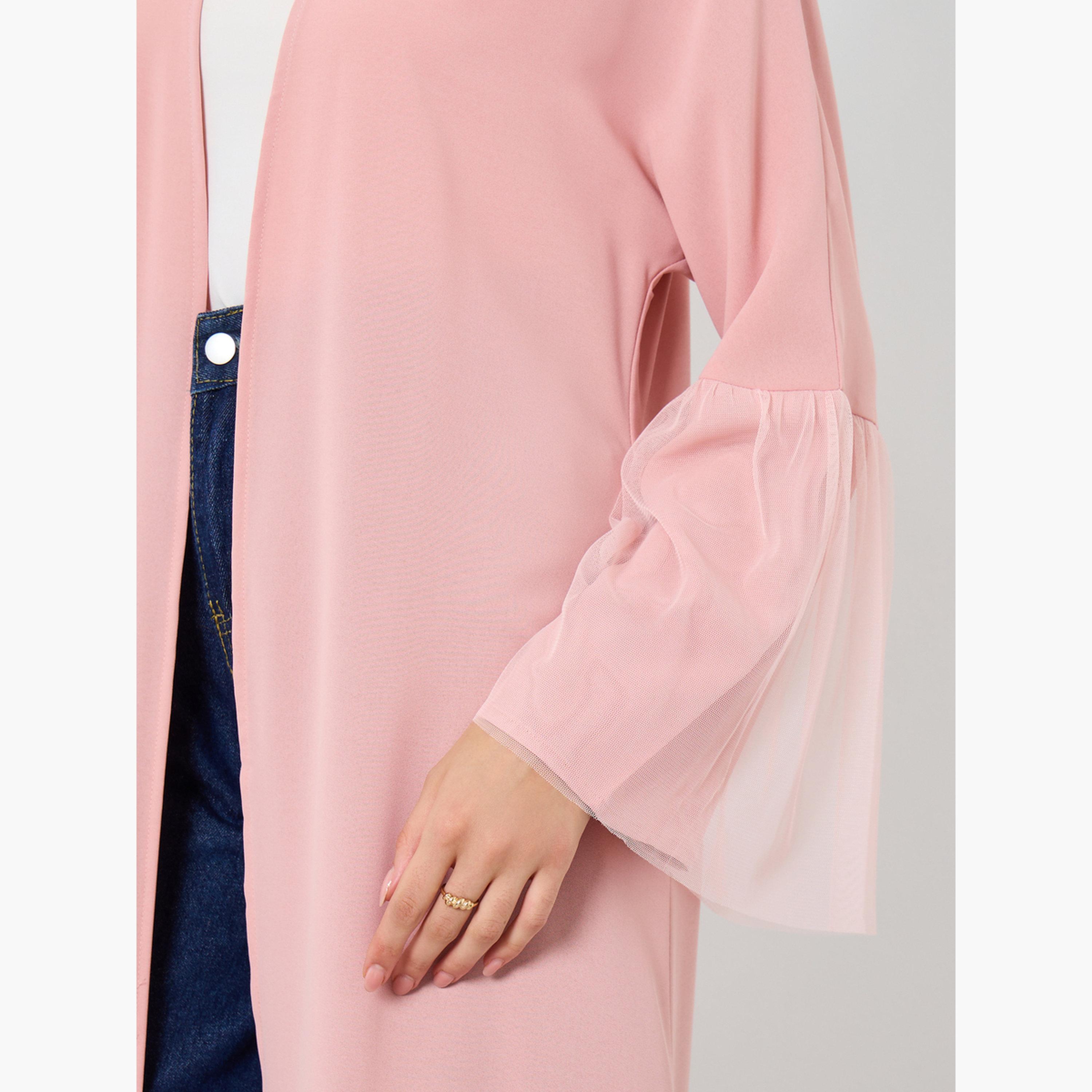 Take Two Pink Mesh Knit Open Front Abaya-women-arabicclothing-abayas-image-4