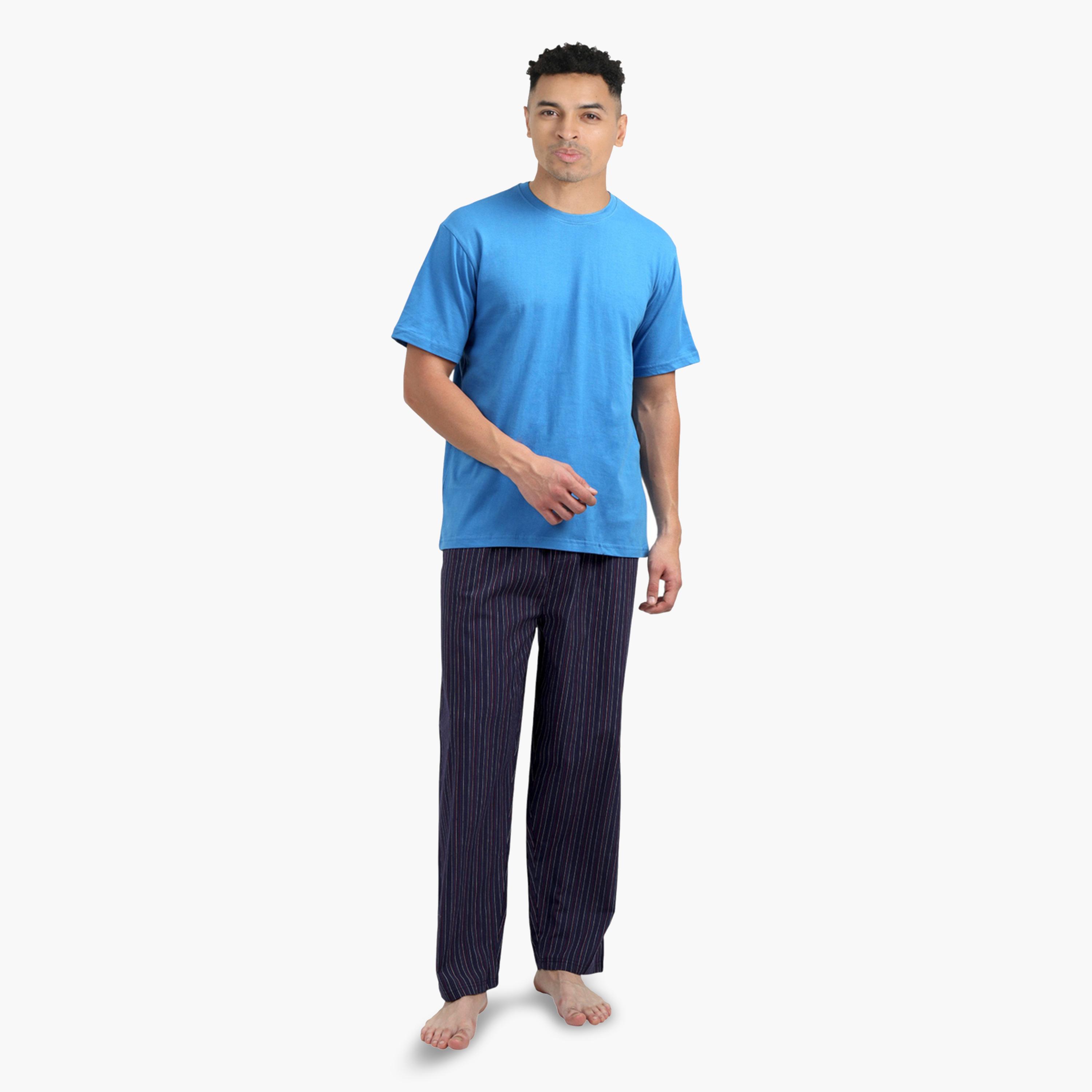 Victor and Jane X Styli Men Supersoft T-Shirt and Stripe Pyjama Set-men-clothing-nightwear-sets-image-1