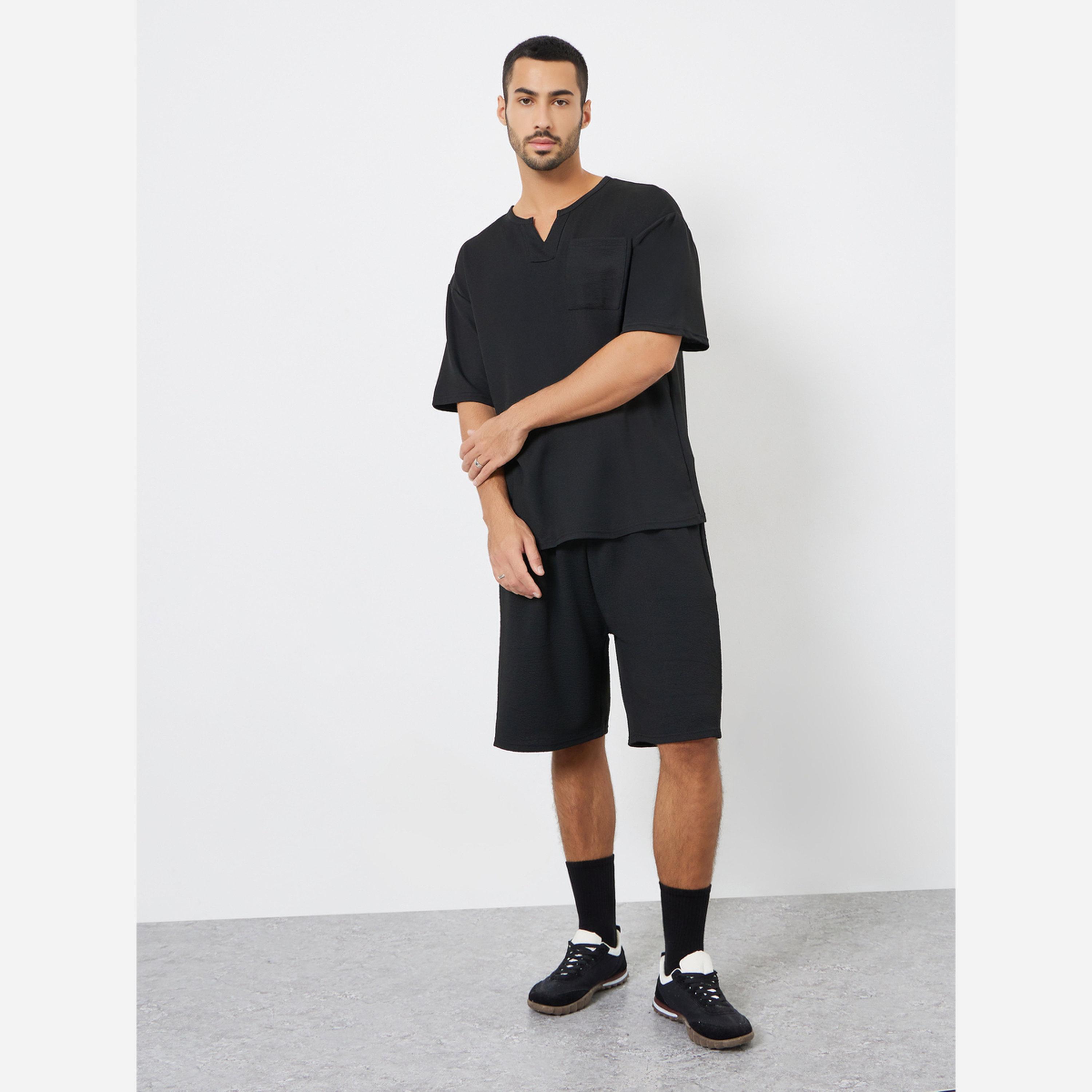 Styli Men Black Oversized T-Shirt and Shorts Co-Ords-men-clothing-coordsets-image-1