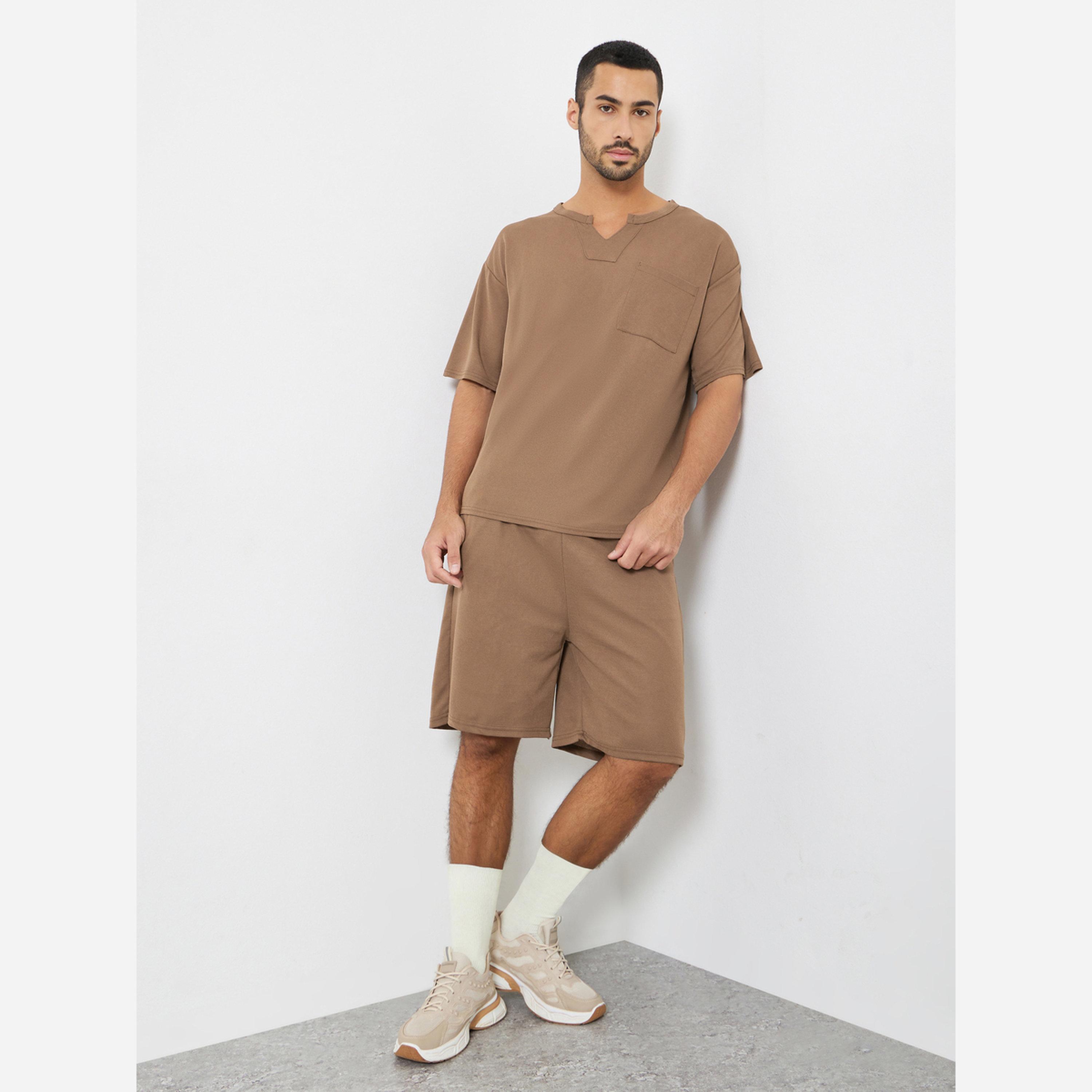 Styli Men Brown Oversized T-Shirt and Shorts Co-Ords-men-clothing-coordsets-image-1