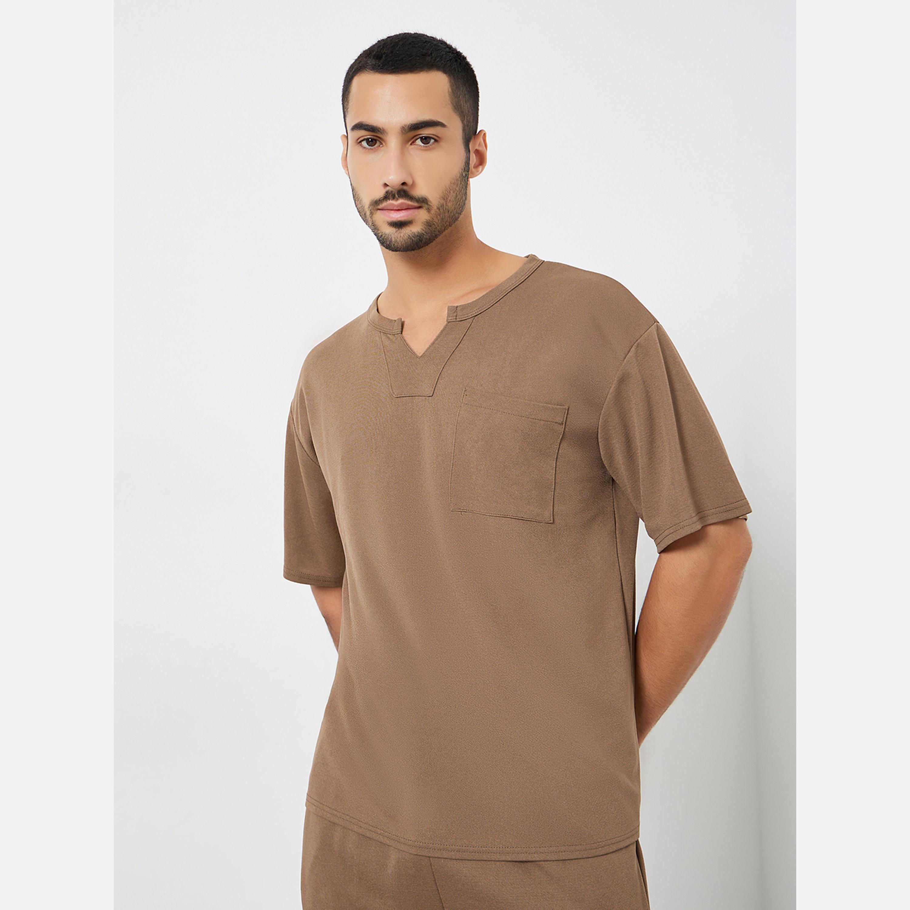 Styli Men Brown Oversized T-Shirt and Shorts Co-Ords-men-clothing-coordsets-image-2