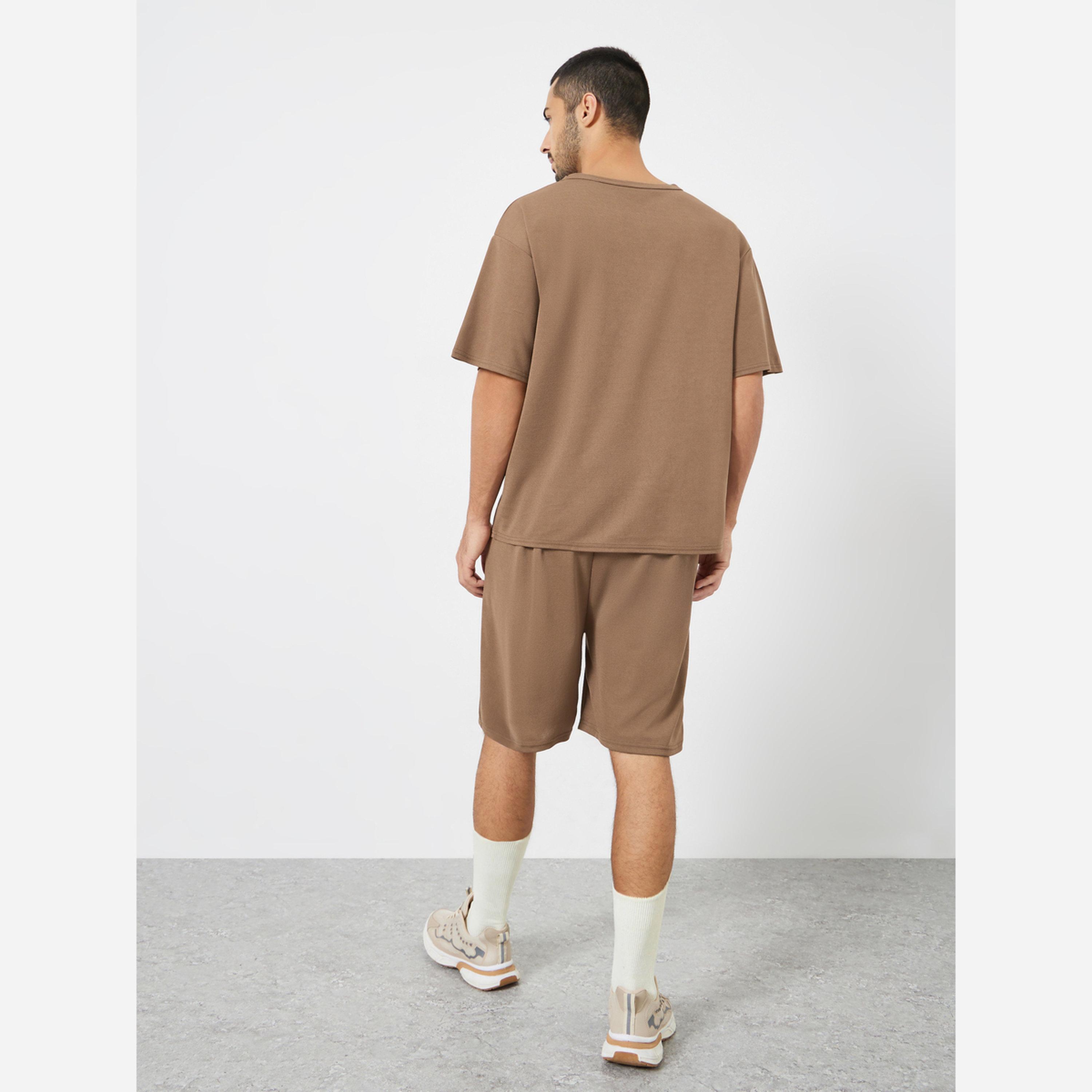 Styli Men Brown Oversized T-Shirt and Shorts Co-Ords-men-clothing-coordsets-image-5