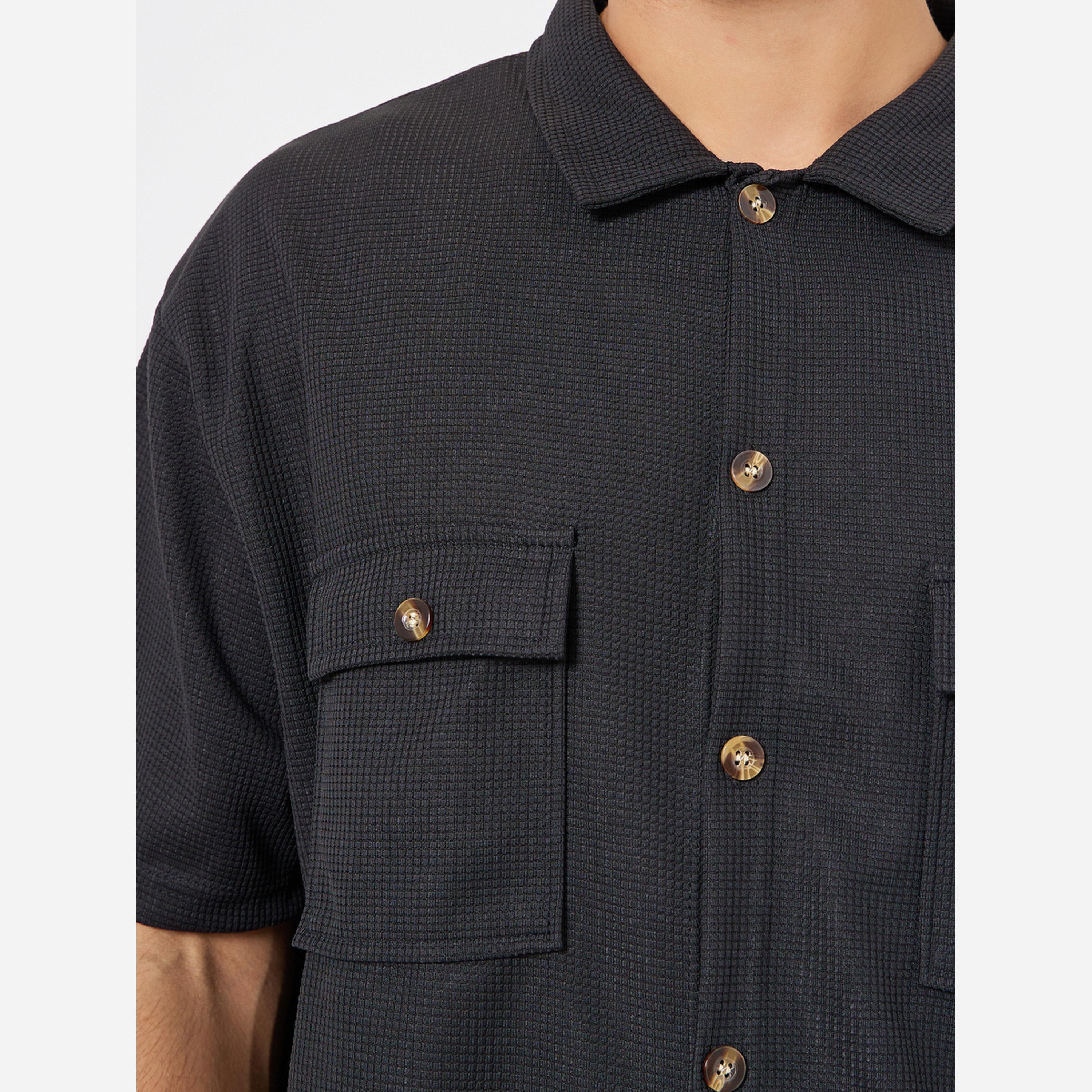ستايلي - طقم رجالي لون أسود مريح قميص وبنطال-men-clothing-coordsets-image-5