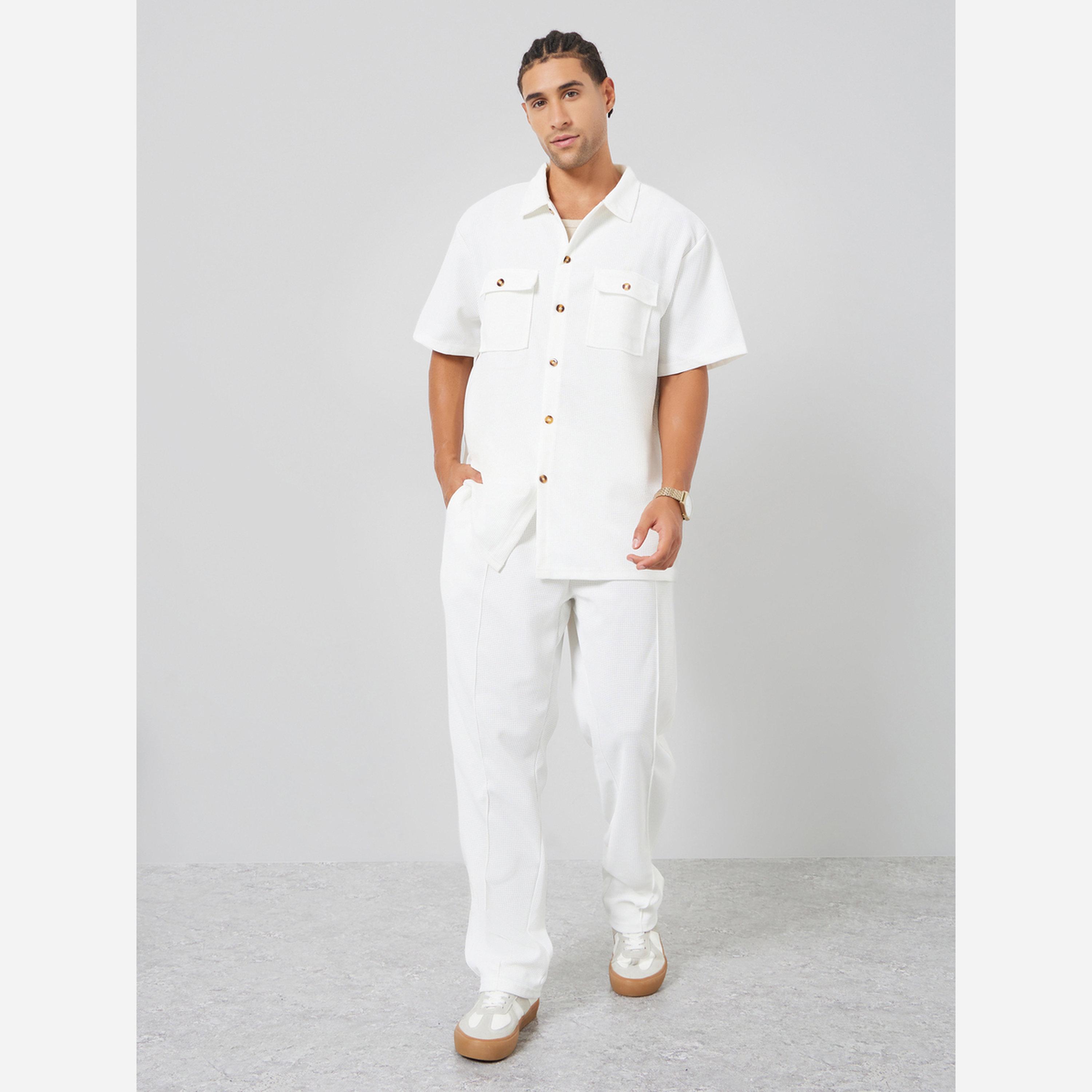 ستايلي - طقم رجالي قميص وبنطال لون أبيض-men-clothing-coordsets-image-2