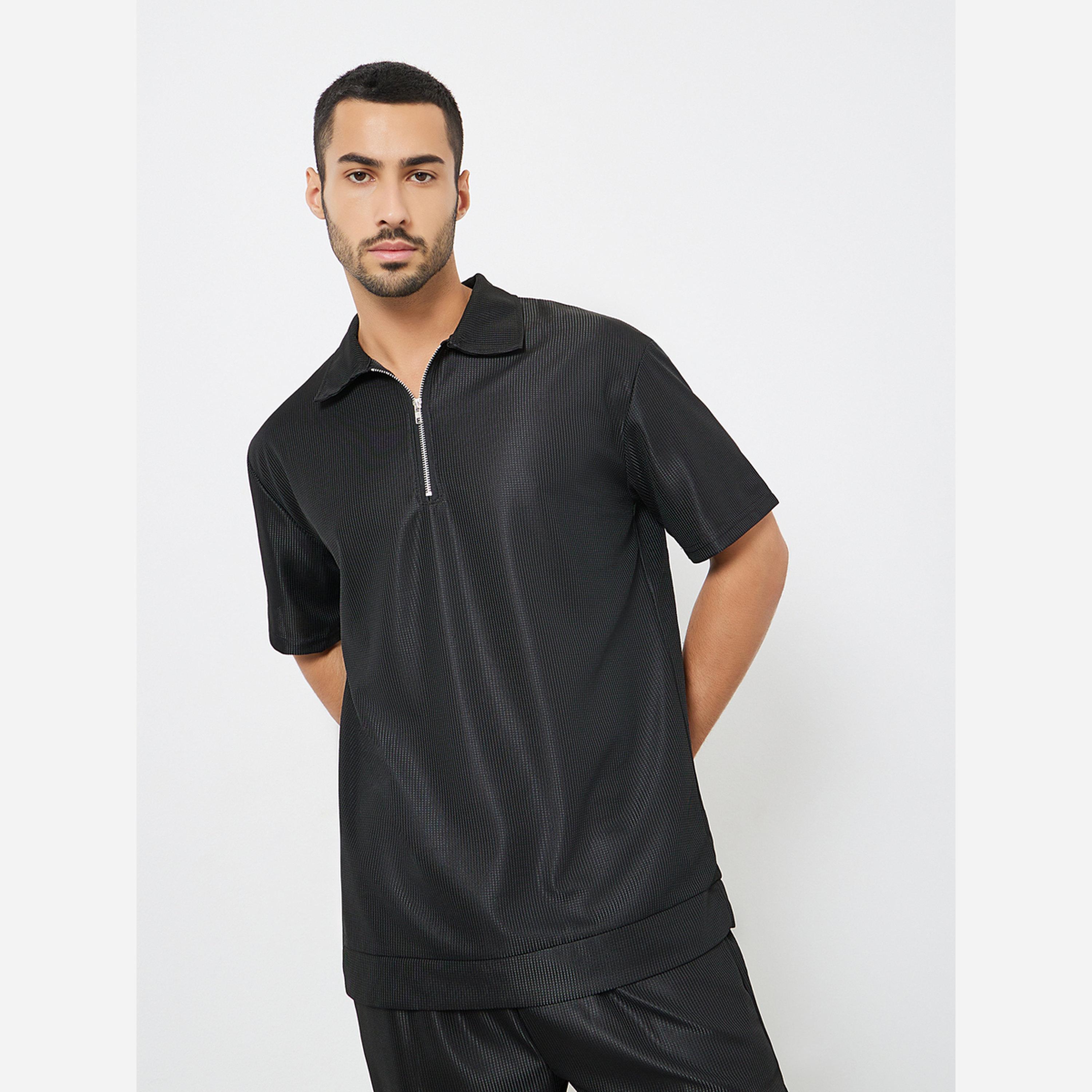 Styli Men Black Oversized Solid Polo and Shorts Co-Ords-men-clothing-coordsets-image-2