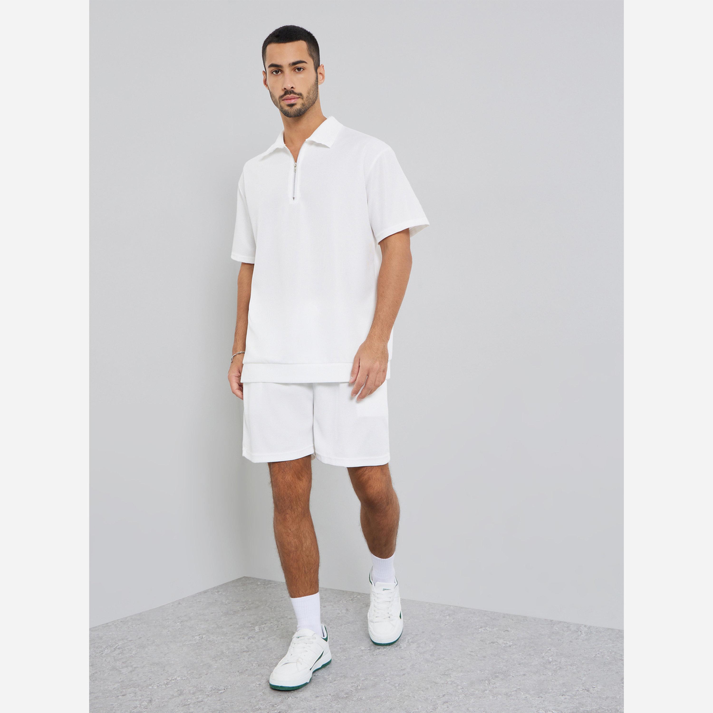Styli Men White Oversized Solid Polo and Shorts Co-Ords-men-clothing-coordsets-image-1