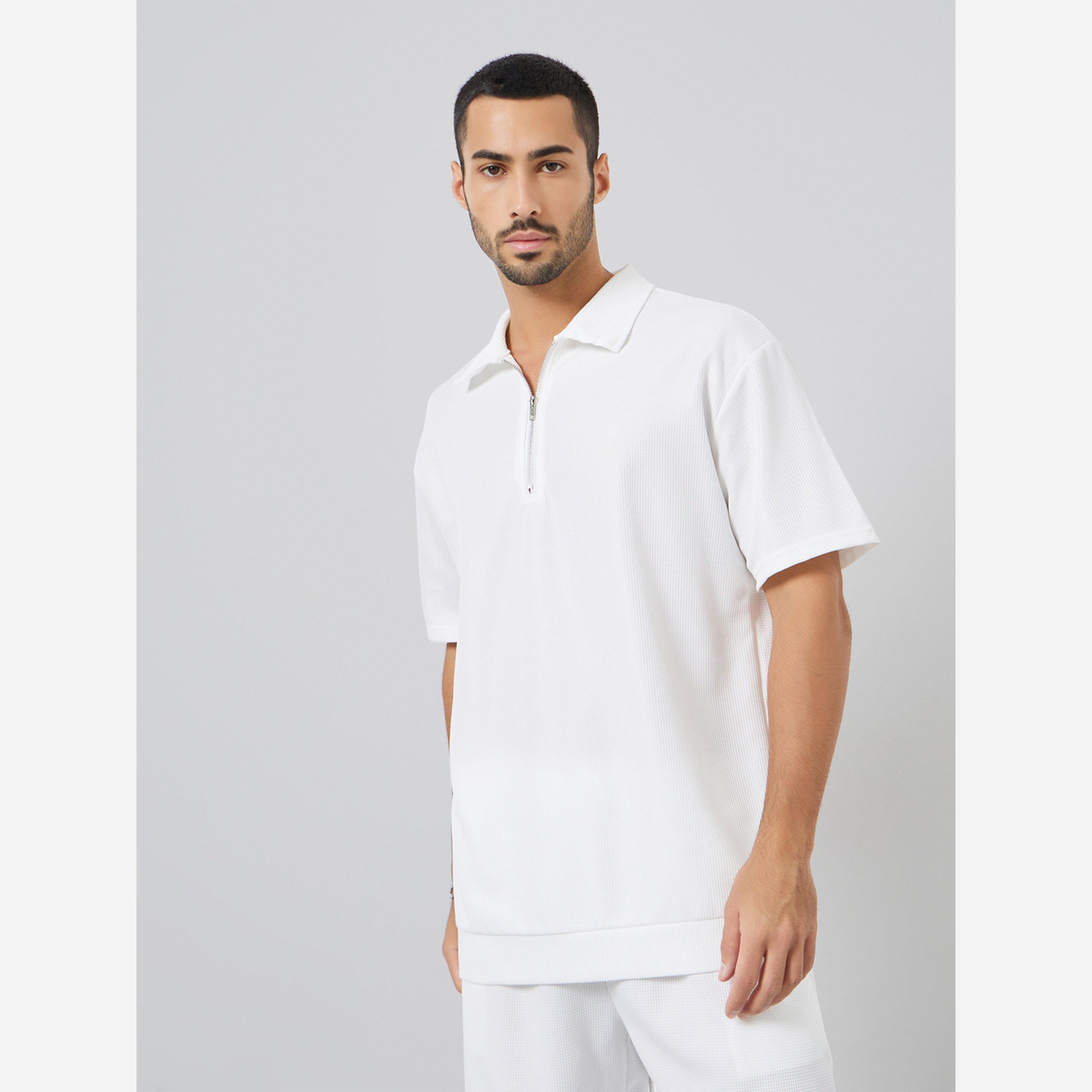 Styli Men White Oversized Solid Polo and Shorts Co-Ords-men-clothing-coordsets-image-2