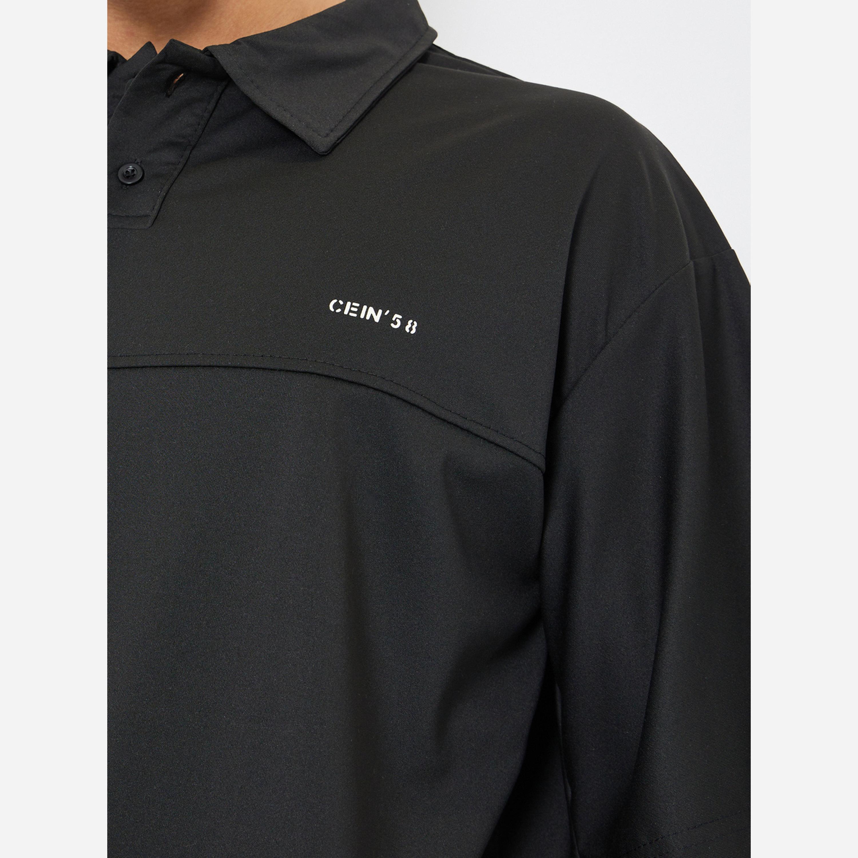Styli Men Black Oversized Seam Detail Polo and Shorts Co-Ords-men-clothing-coordsets-image-3