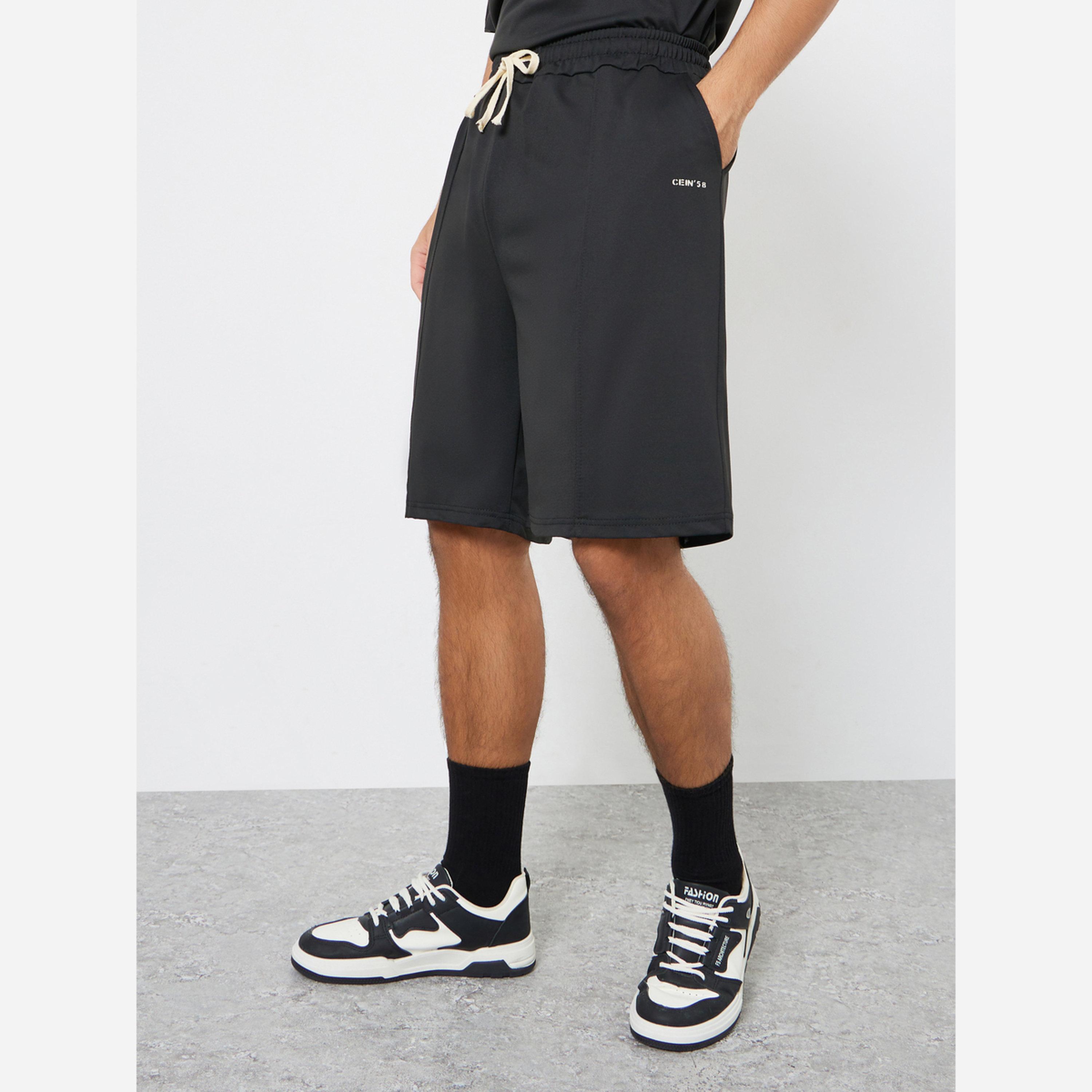 Styli Men Black Oversized Seam Detail Polo and Shorts Co-Ords-men-clothing-coordsets-image-4