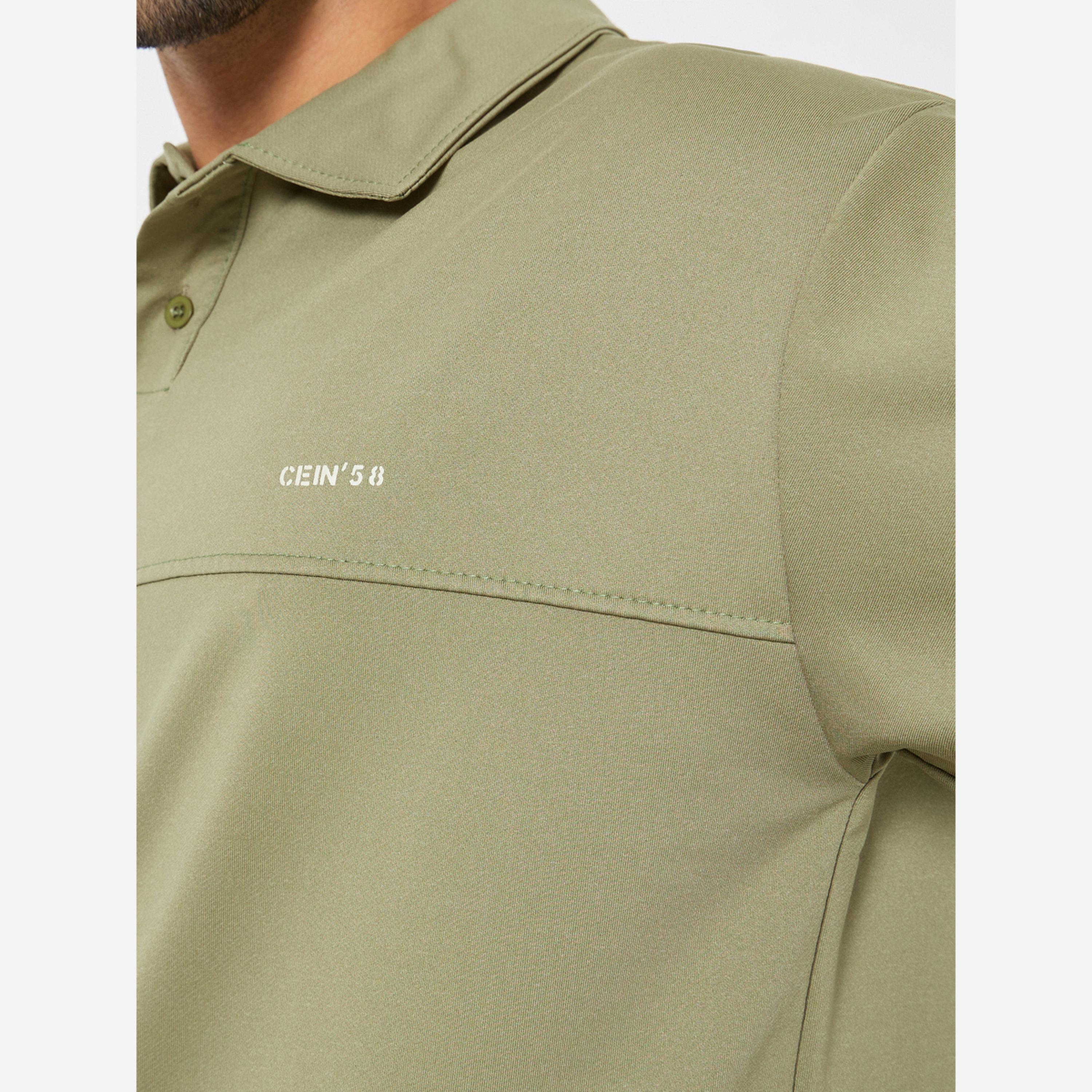 ستايلي - طقم رجالي قميص بولو وشورت بتفاصيل خياطة مقاس واسع لون زيتوني-men-clothing-coordsets-image-3