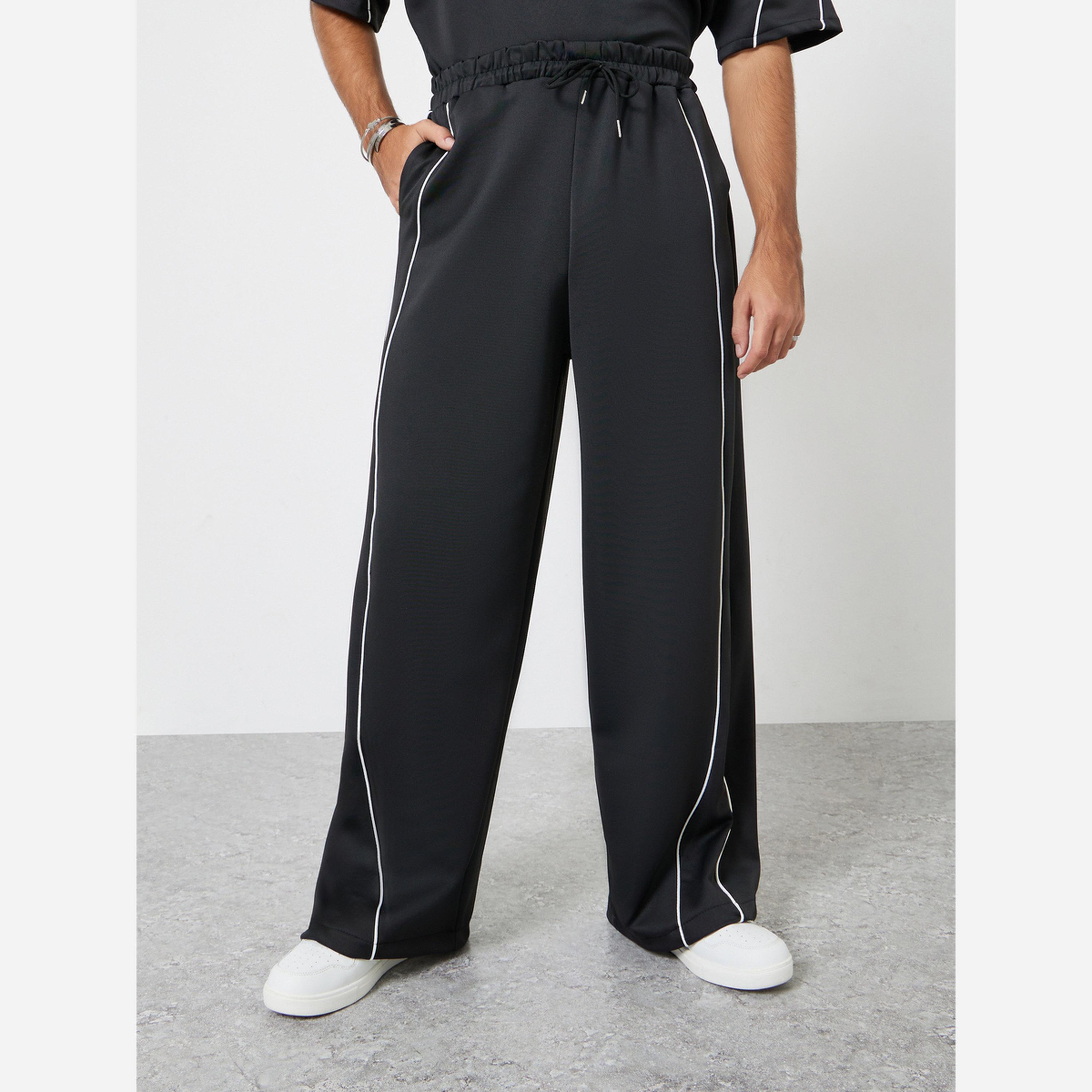 Styli Men Black Oversized Piping Detail T-Shirt and Pants Co-Ords-men-clothing-coordsets-image-5