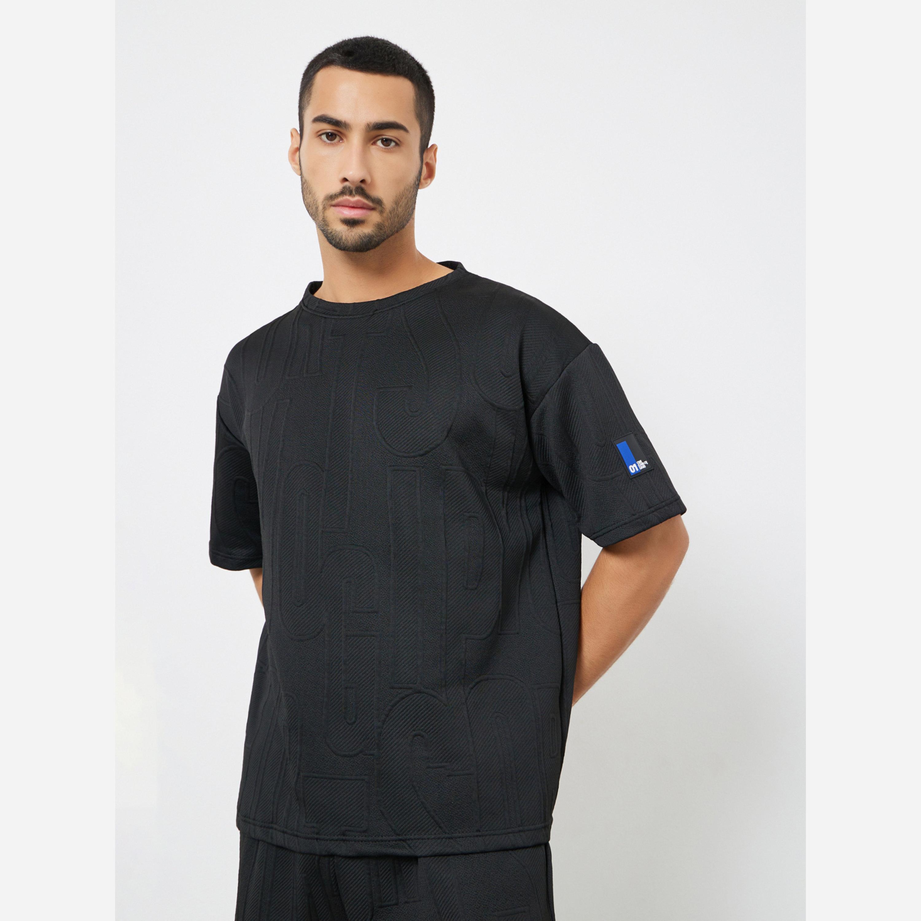 Styli Men Black Textured T-Shirt and Shorts Set Co-ords-men-clothing-coordsets-image-2