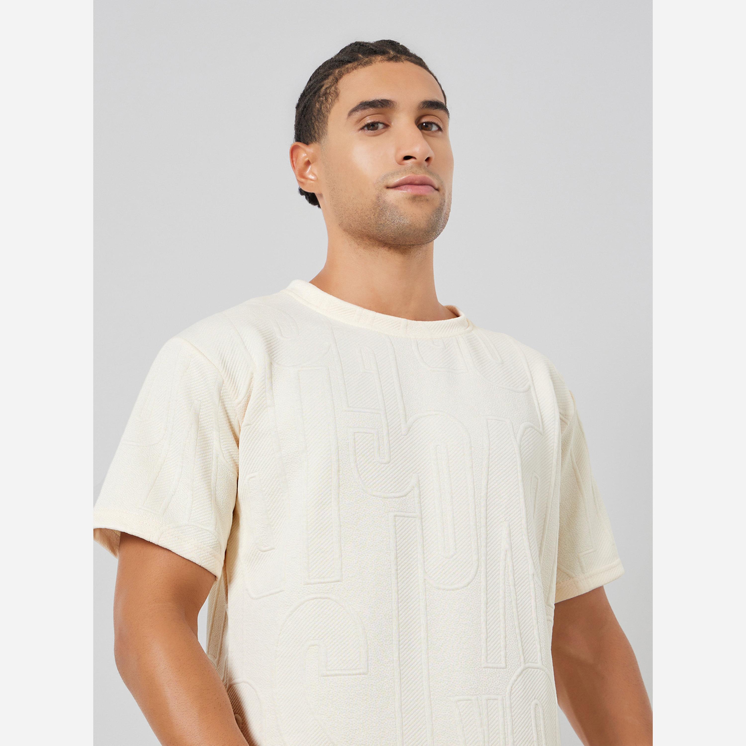 Styli Men Cream Textured T-Shirt and Shorts Set Co-ords-men-clothing-coordsets-image-2
