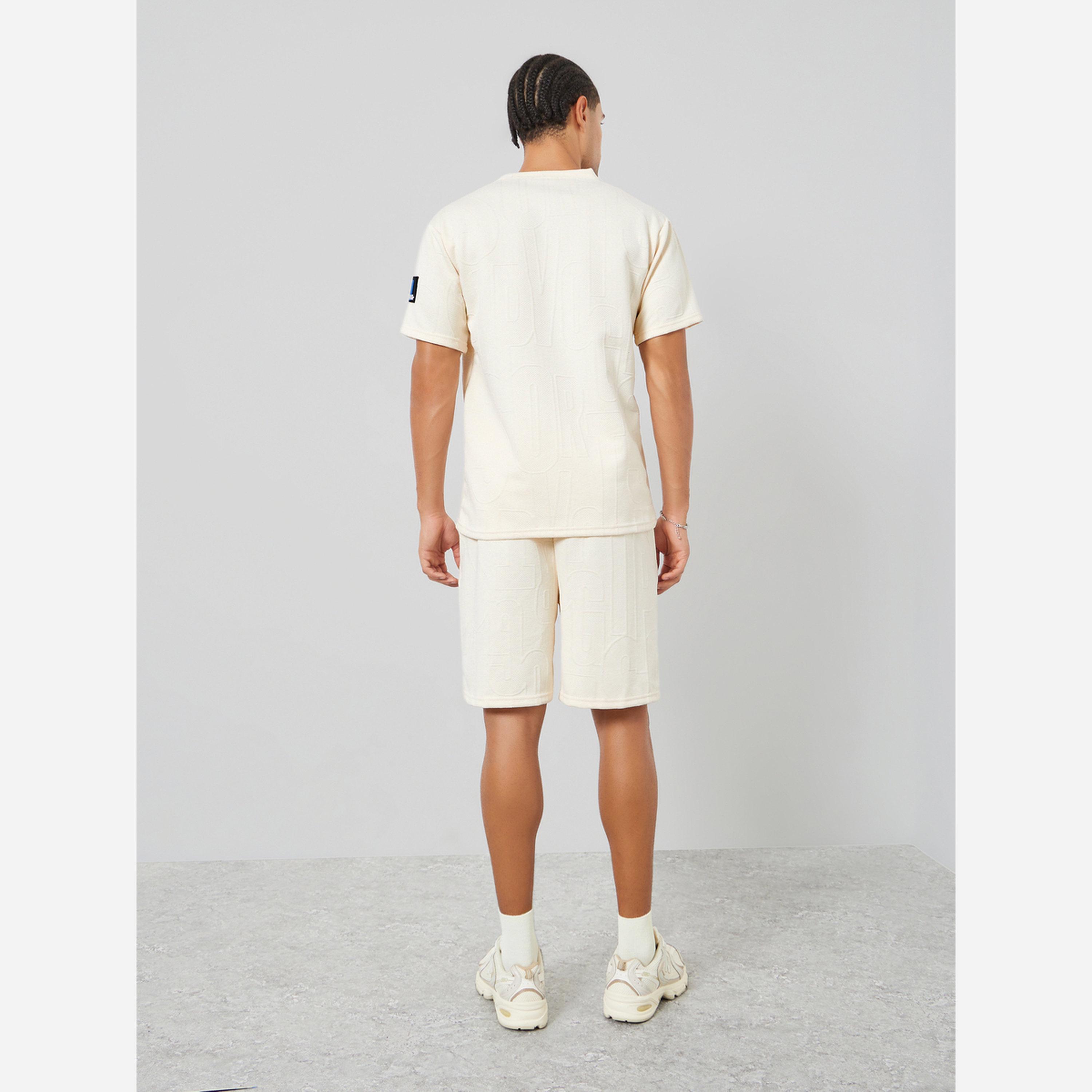 Styli Men Cream Textured T-Shirt and Shorts Set Co-ords-men-clothing-coordsets-image-6